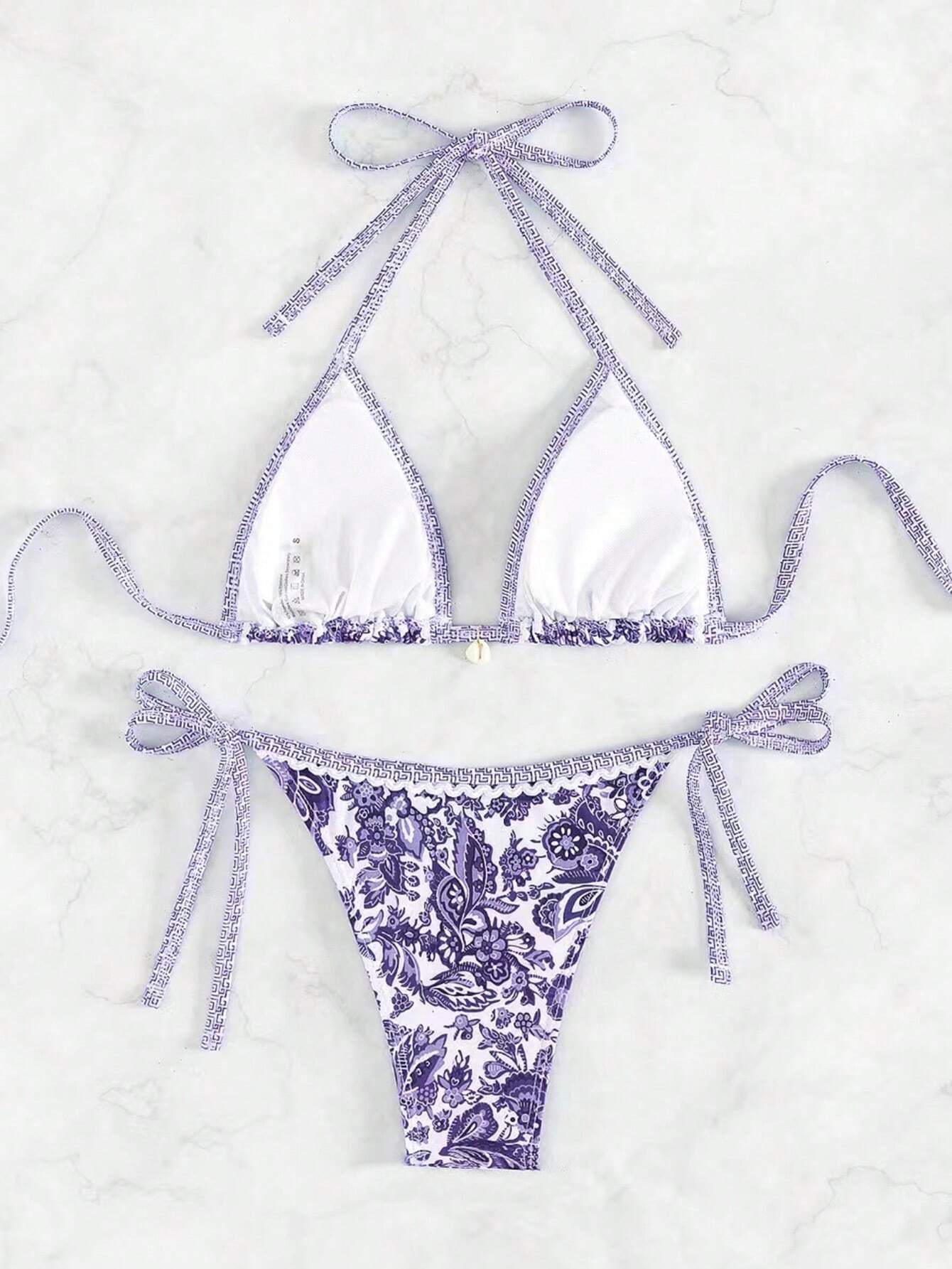Swim Vcay Summer Beach Women's Floral Printed Halter Neck Bikini Set