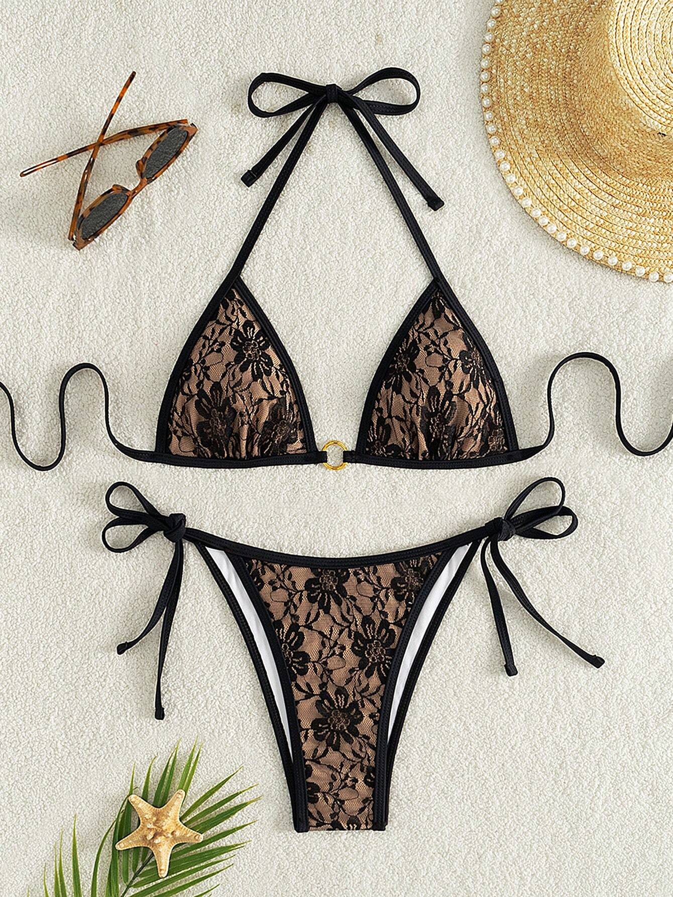 Swim SXY Summer Beach Women Halter Bra And Bottom Bikini Swimwear Set - image 3