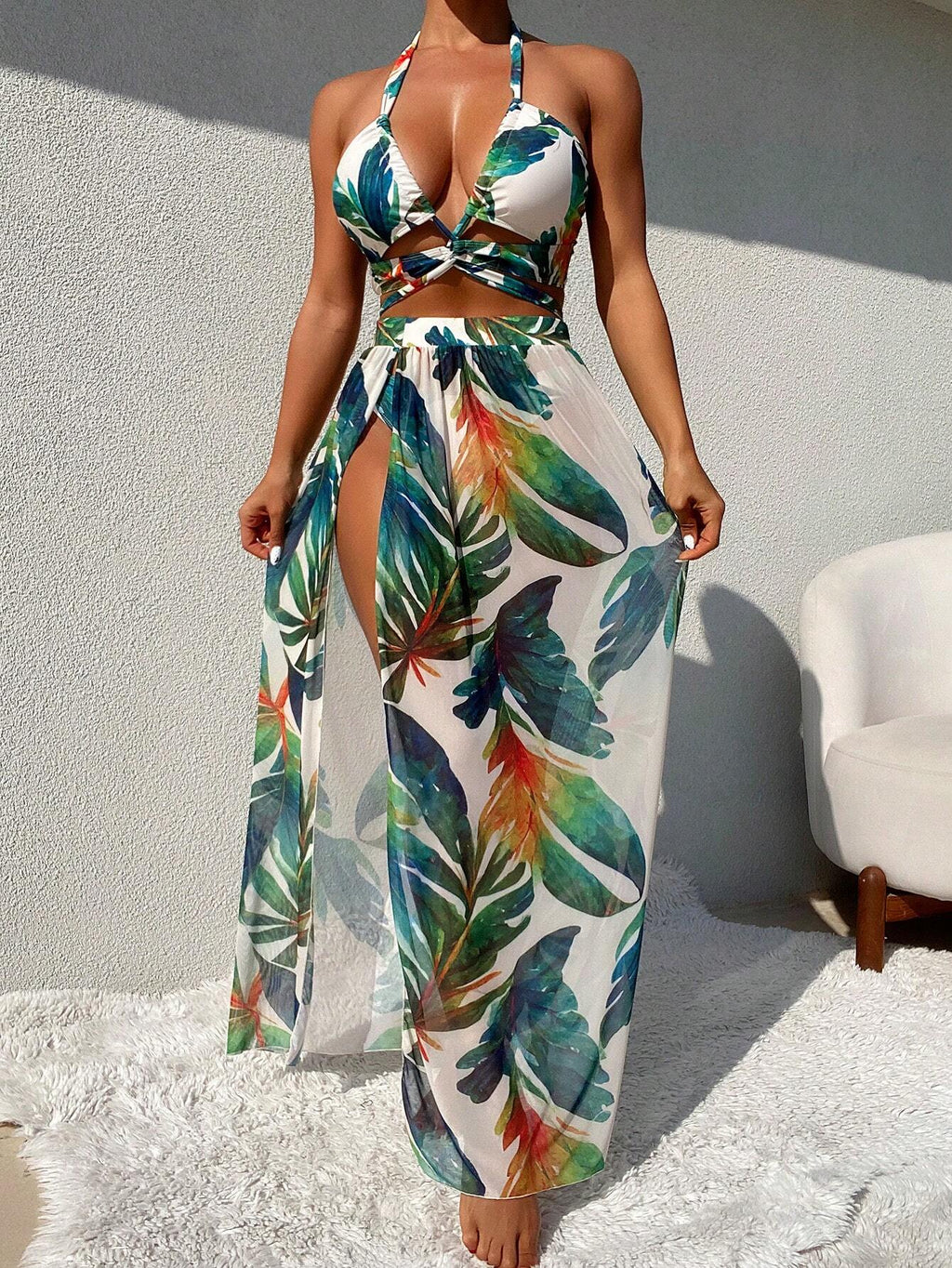 Breezaya Women Plant Printed Bikini Set, Random Print, 3-Piece Suit