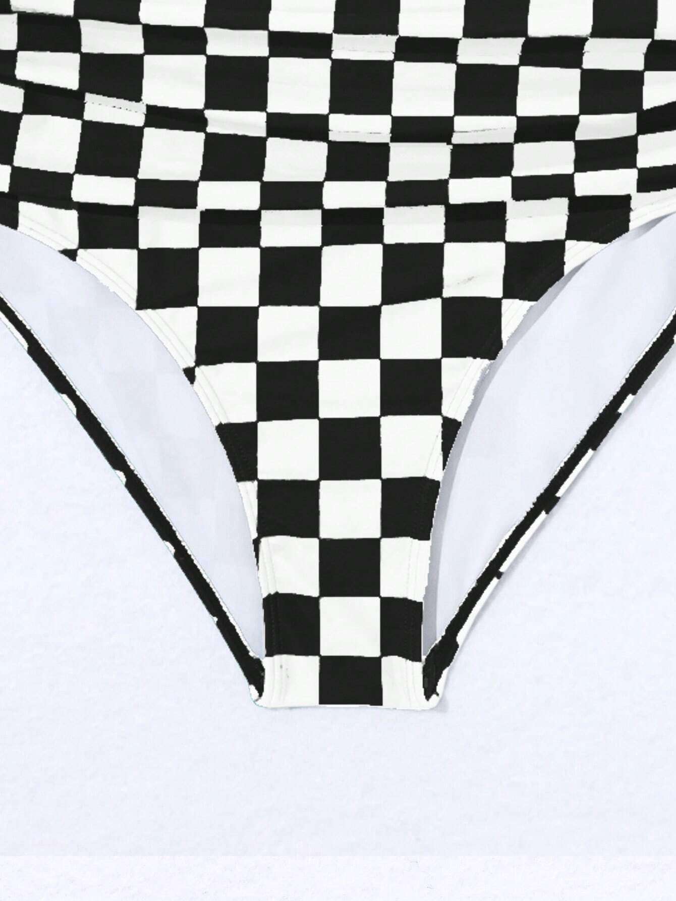Swim Vcay Summer Beach Women's Checkered Print Bikini Set, Vacation