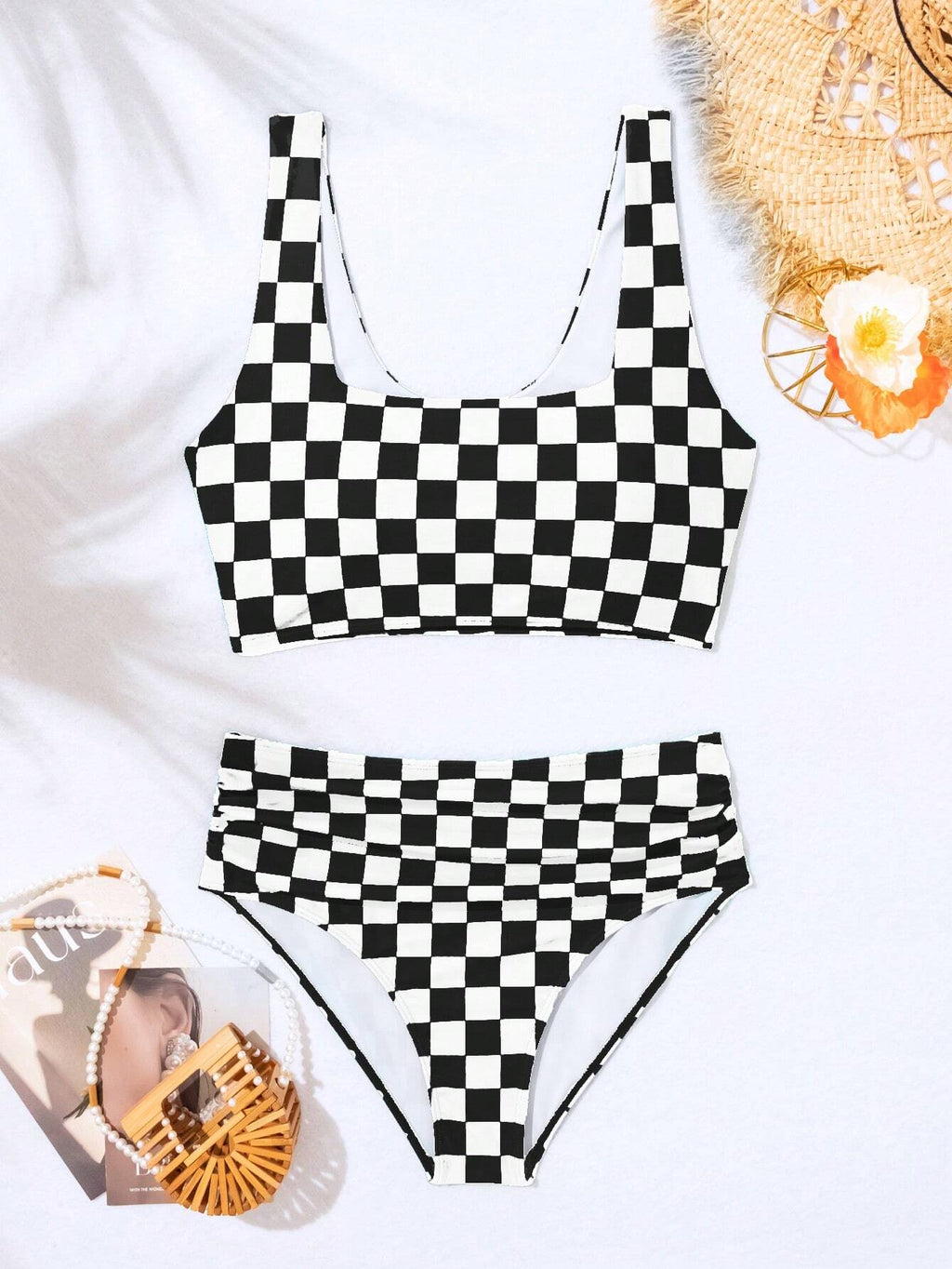 Swim Vcay Summer Beach Women's Checkered Print Bikini Set, Vacation