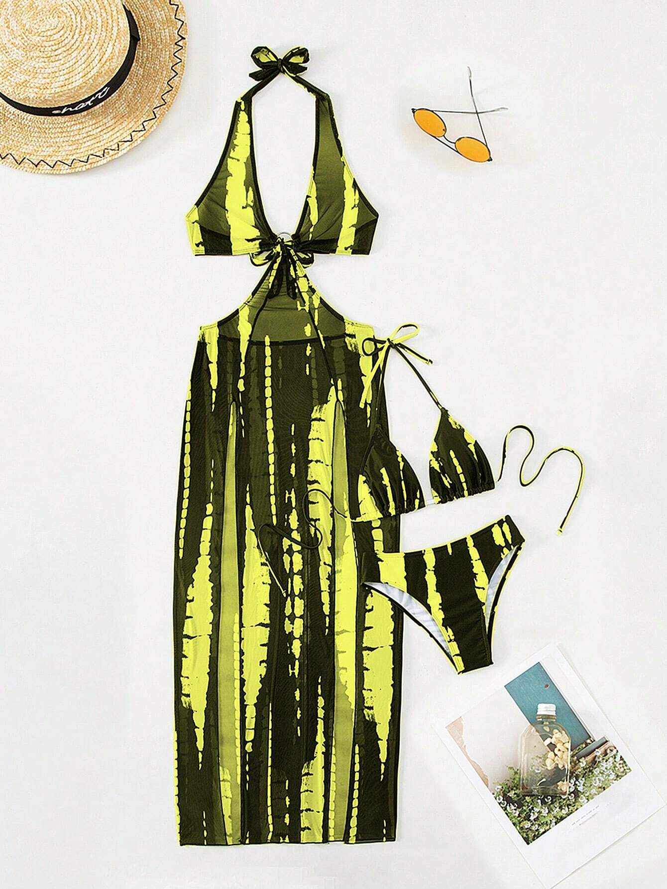 Swim Vcay Summer Beach Tie-Dye Metal Ring Cutout Backless Knot High