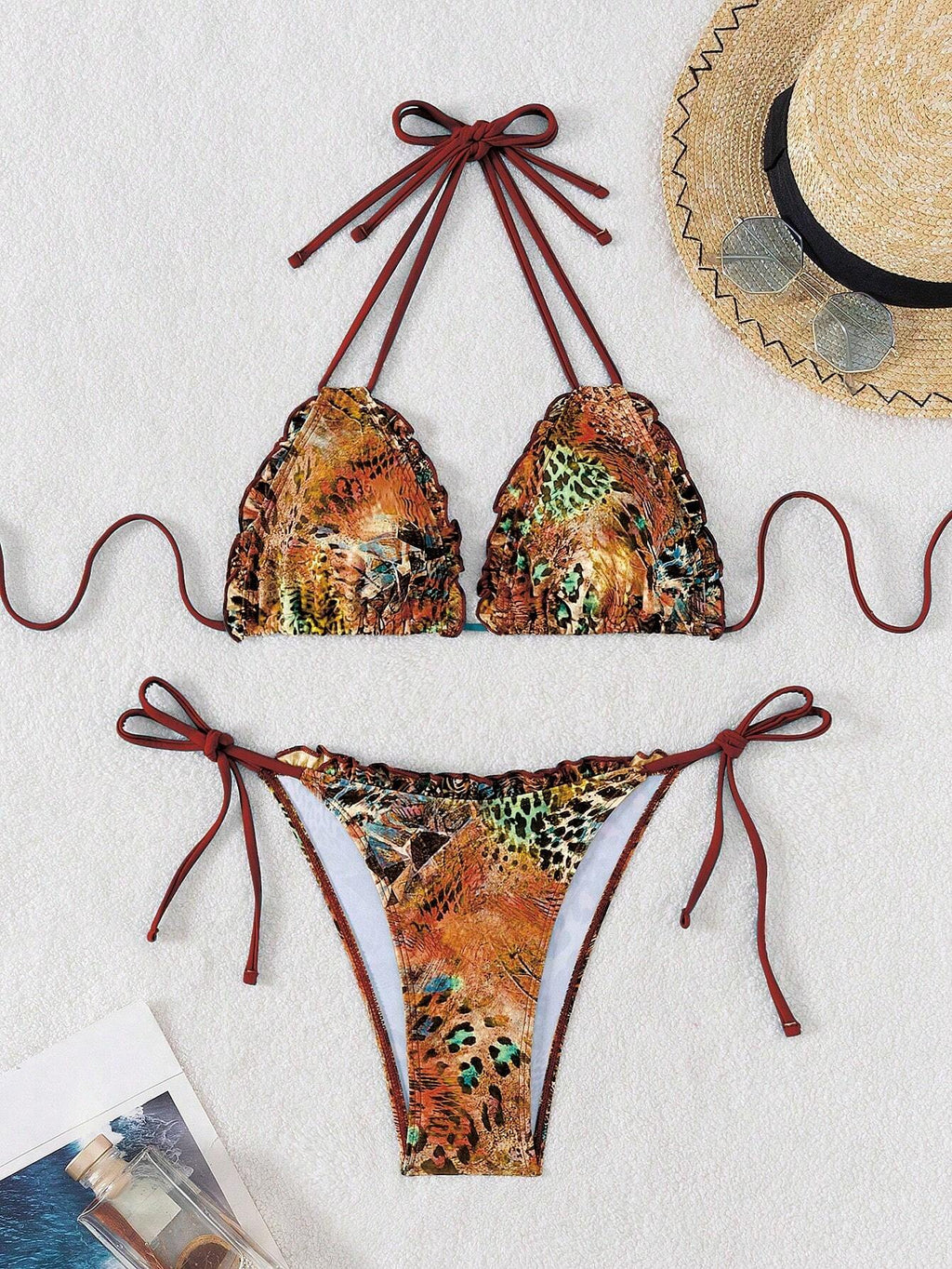 Swim SXY Summer Beach Mandala Print Bikini Set With Frill Trim