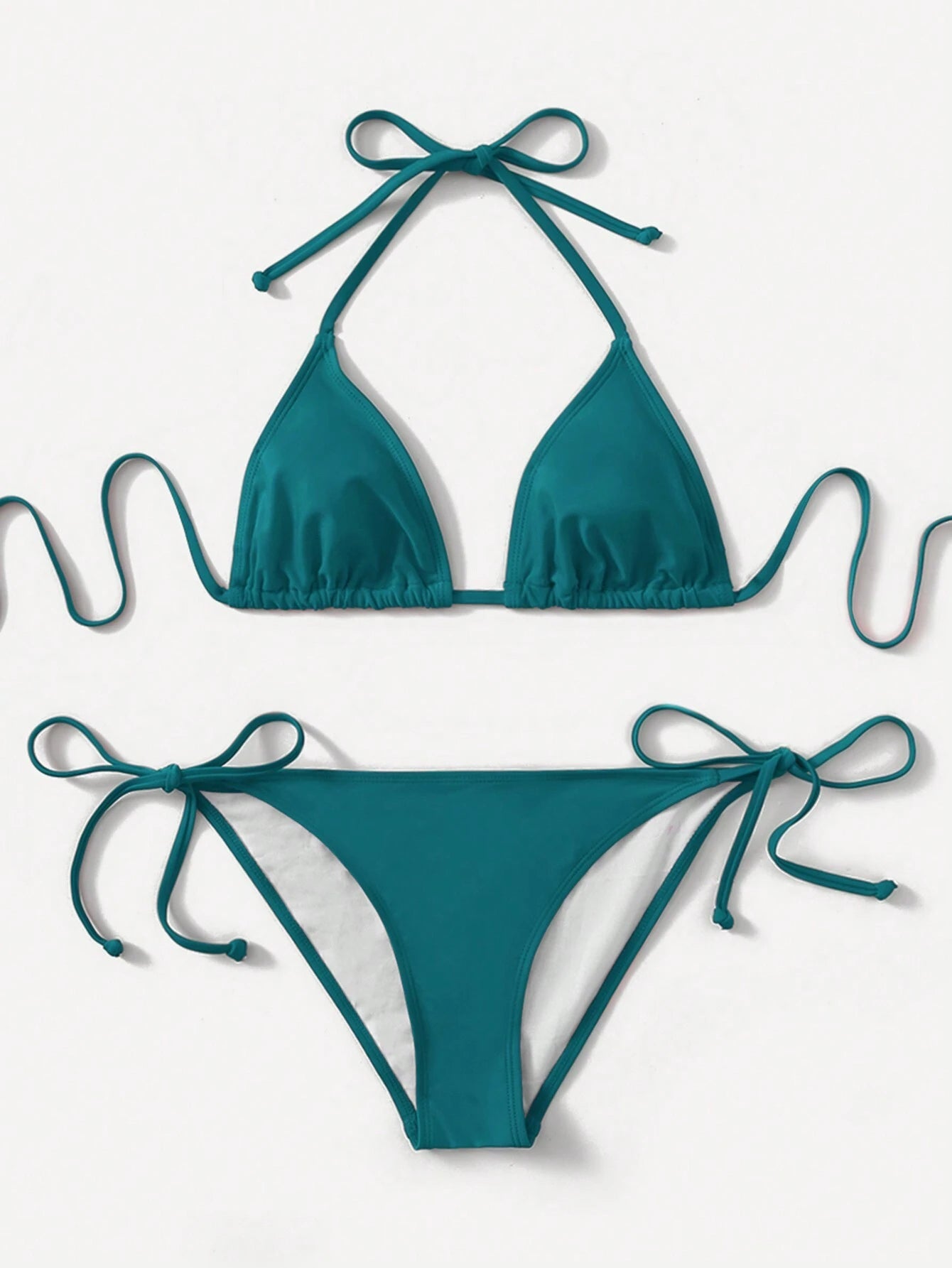 Swim Basics Summer Solid Color Simple Fashion Casual Daily Bikini Set