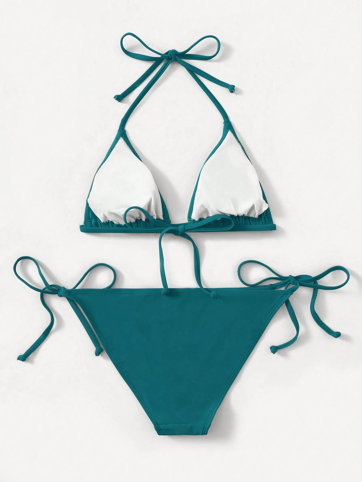 Swim Basics Ladies Solid Color Halter Strap Simple Fashionable Bikini Two-Piece Set For Vacation, Summer Beach - image 7