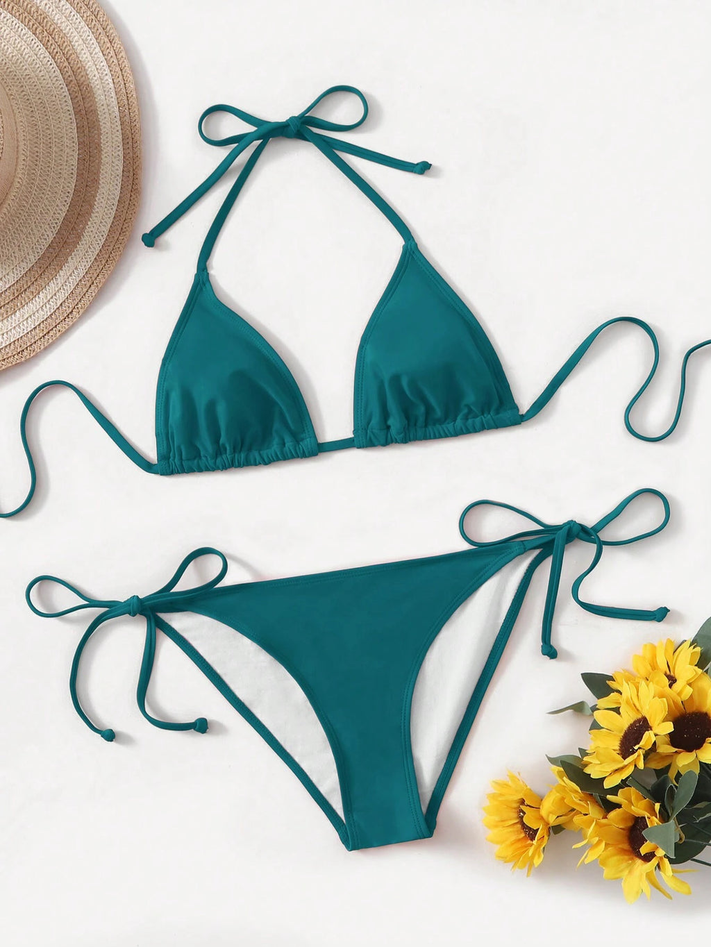 Swim Basics Ladies Solid Color Halter Strap Simple Fashionable Bikini
