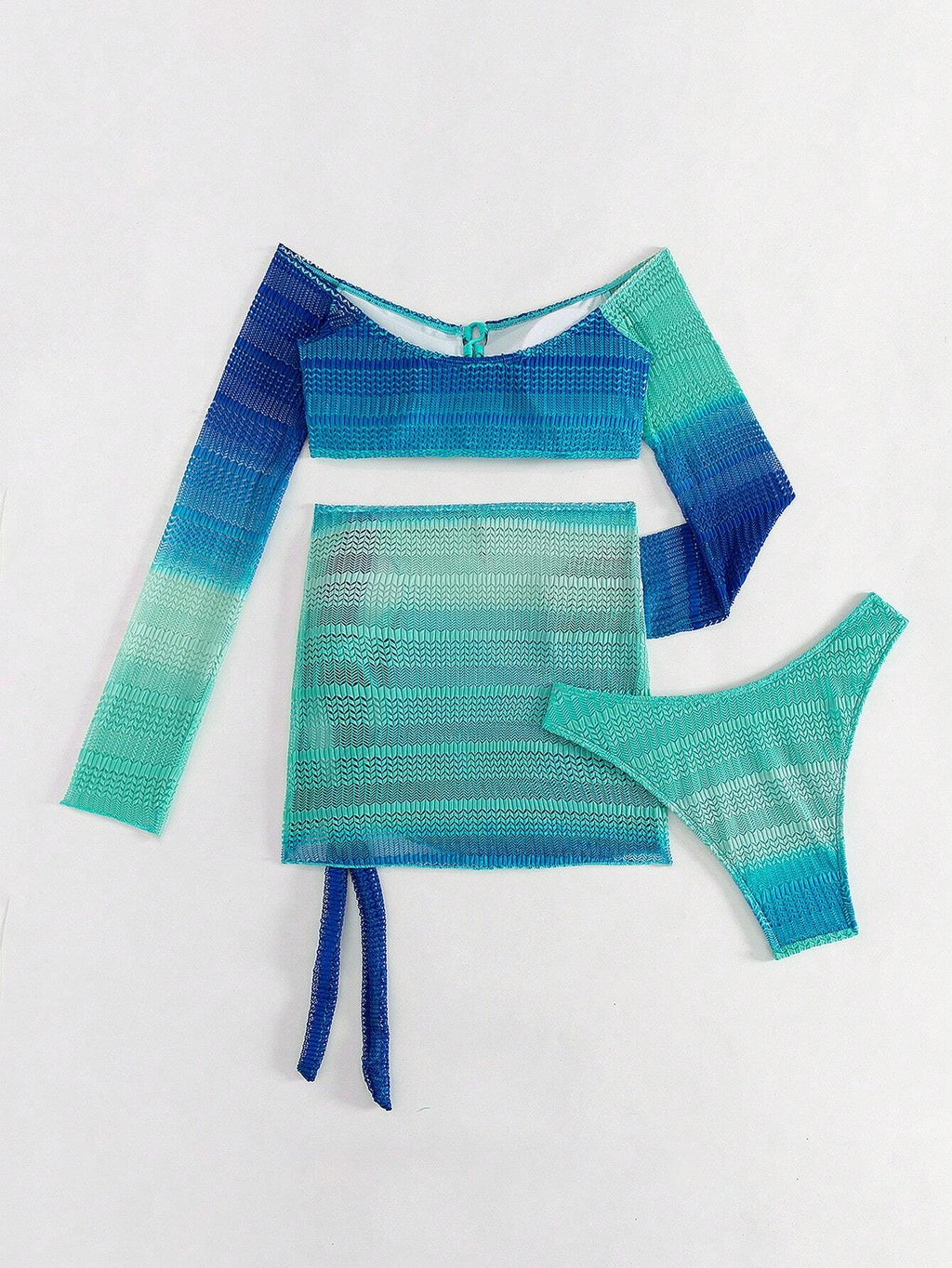 Swim Mod 2026 Spring/Summer 3-Piece Swimsuit Set: Women's Blue Lace