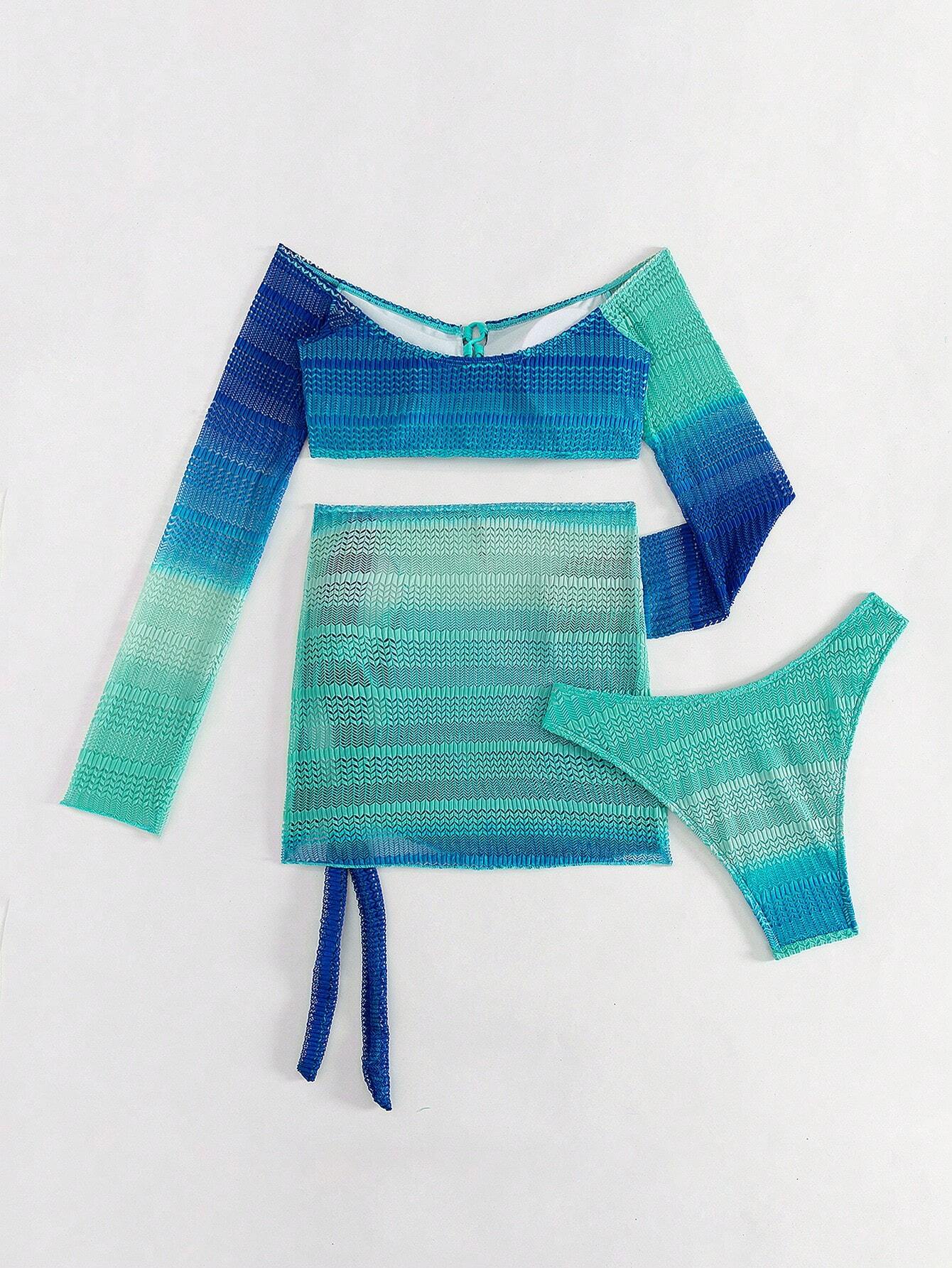 Swim Mod 2026 Spring/Summer 3-Piece Swimsuit Set: Women's Blue Lace