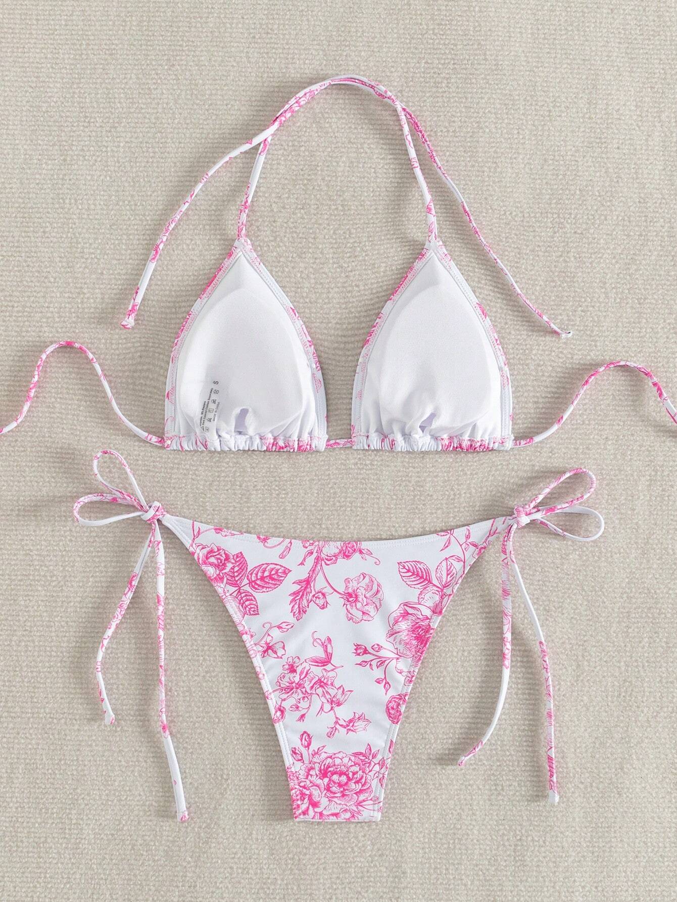 Swim Mod Summer Beach Women's Floral Printed Halter Neck Bikini Set