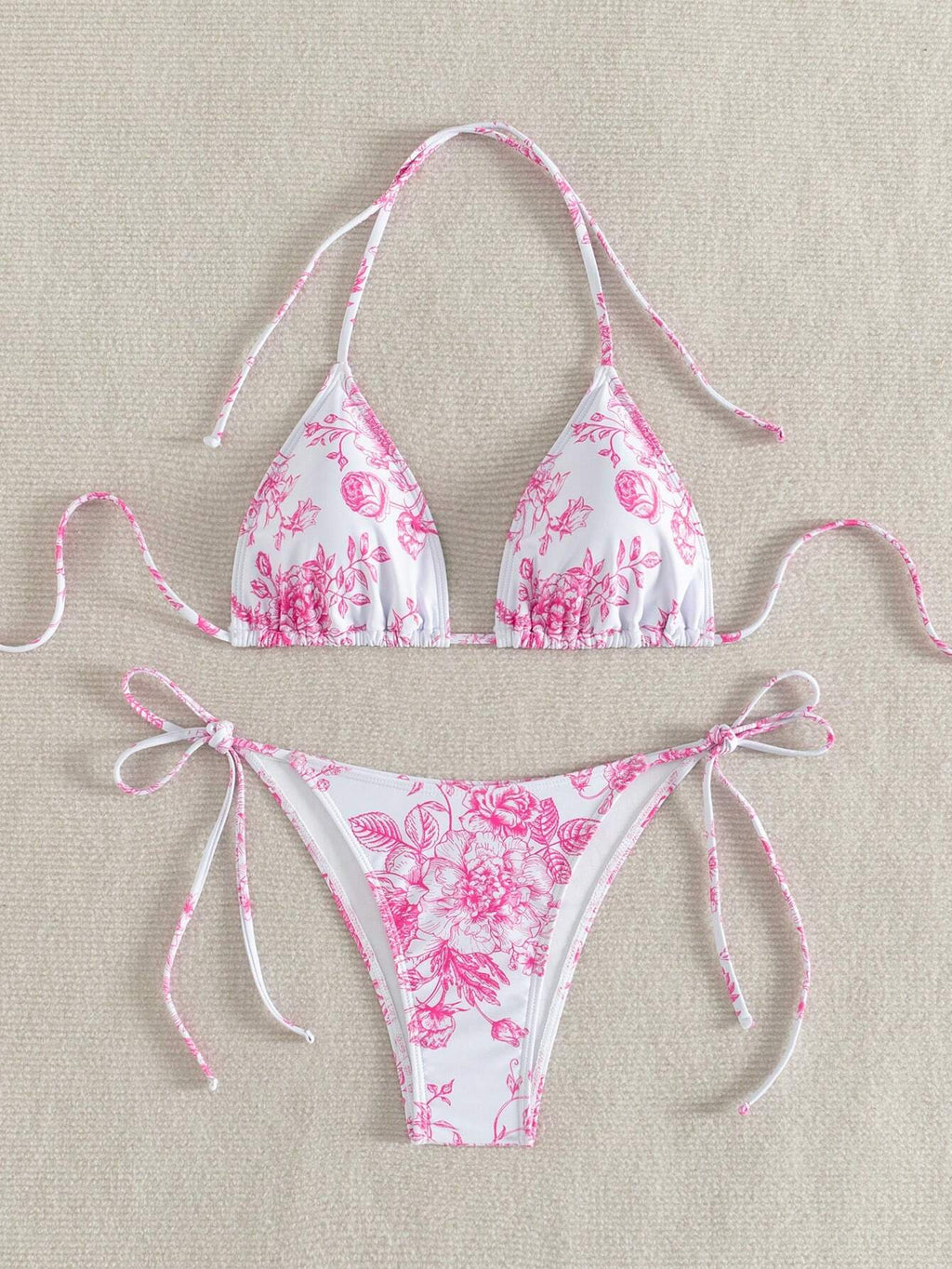 Swim Mod Summer Beach Women's Floral Printed Halter Neck Bikini Set