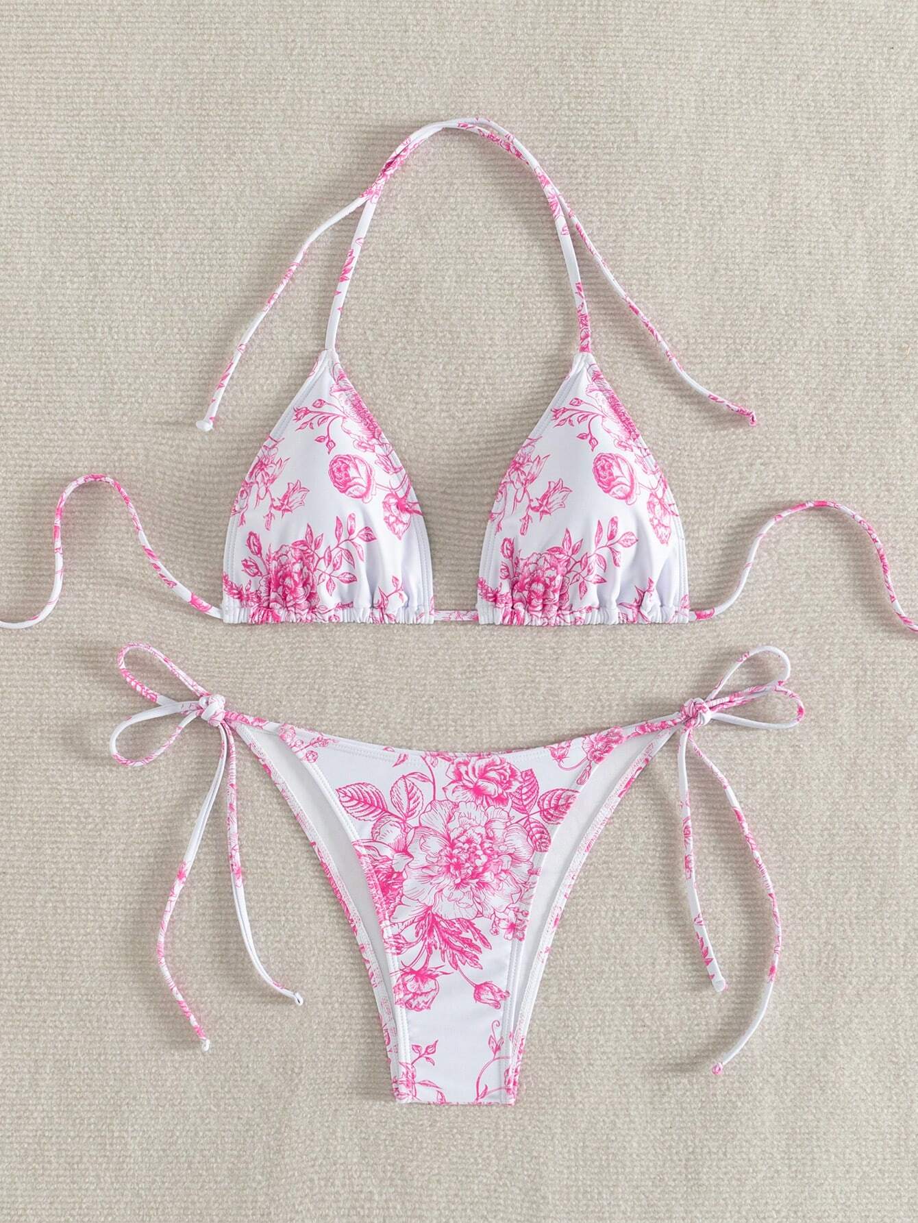 Swim Mod Summer Beach Women's Floral Printed Halter Neck Bikini Set