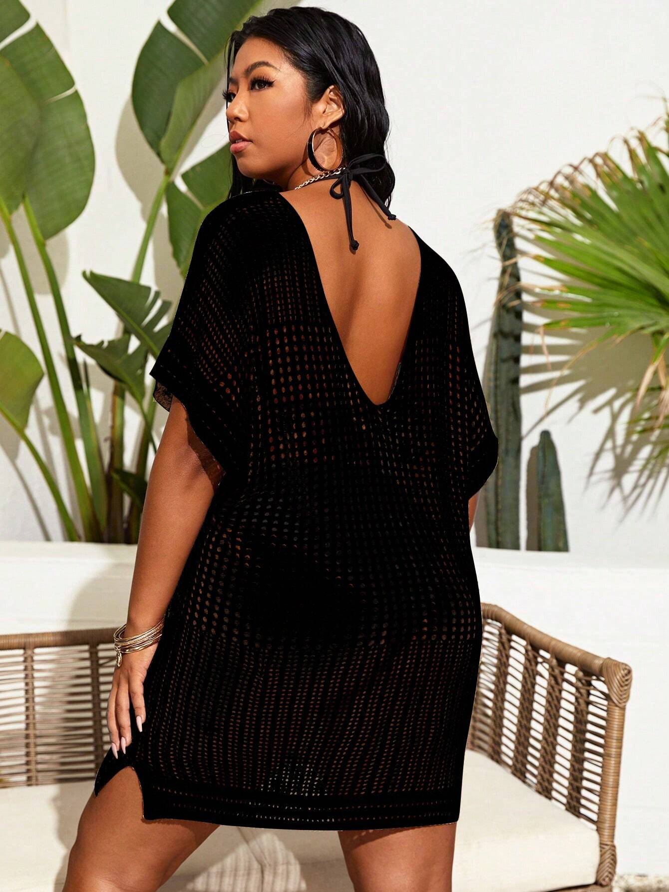 Swim Vcay Plus Size Hollow Out Split Thigh Cover Up Summer - image 7
