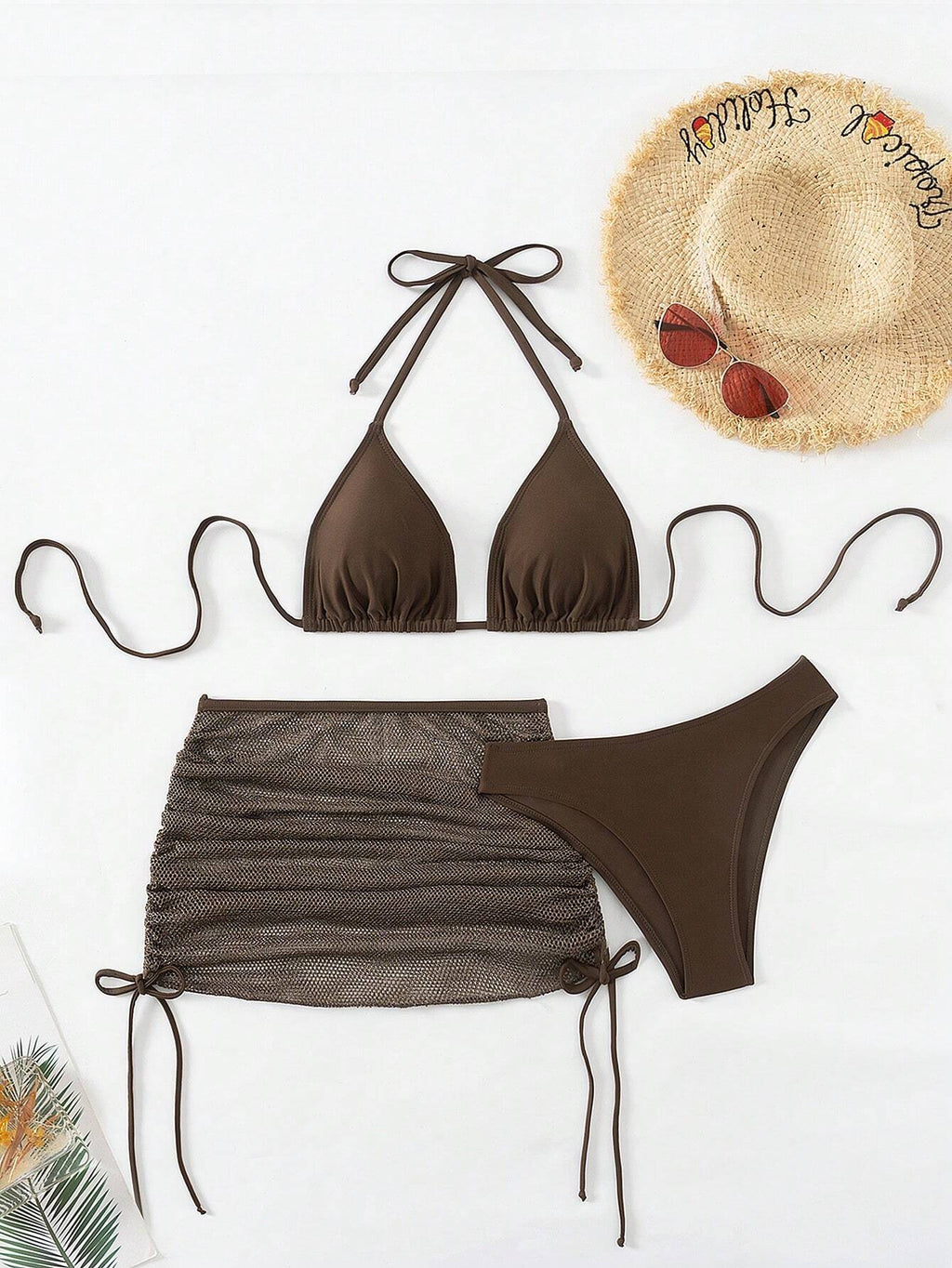 Swim Mod Women Summer Beach Fashion Solid Halter Bra & Swim Bottom