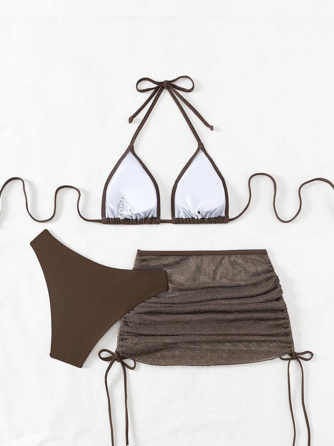 Swim Mod Women Summer Beach Fashion Solid Halter Bra & Swim Bottom
