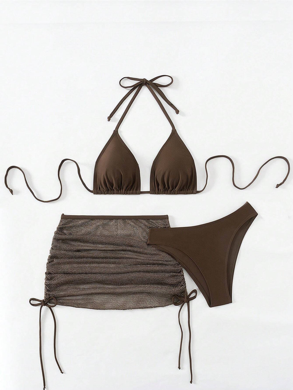 Swim Mod Women Summer Beach Fashion Solid Halter Bra & Swim Bottom