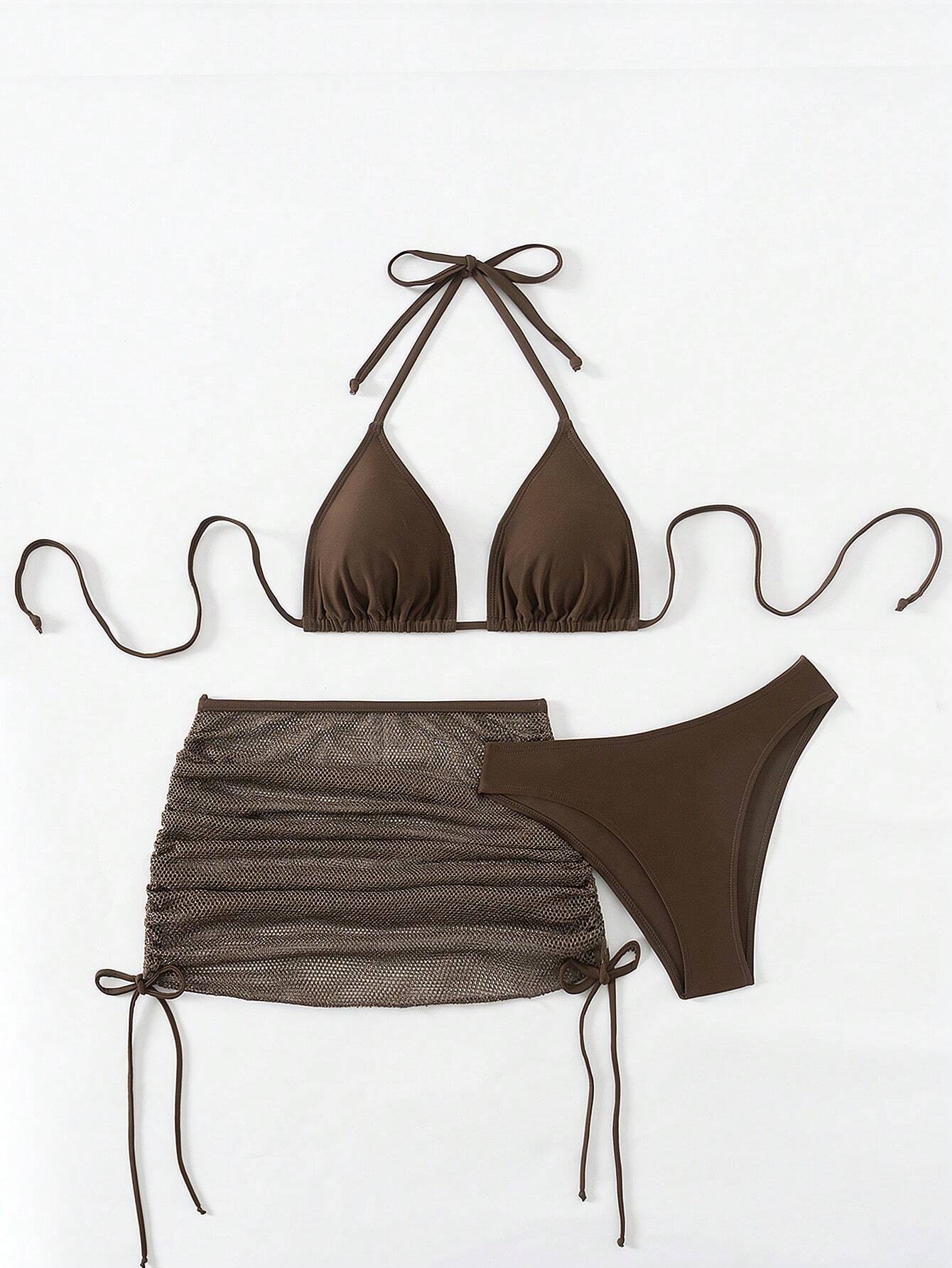 Swim Mod Women Summer Beach Fashion Solid Halter Bra & Swim Bottom