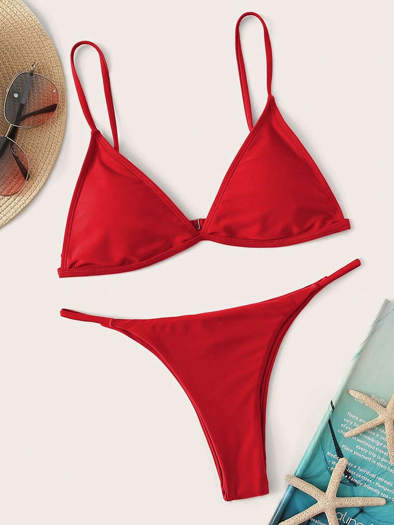 Swim Basics Summer Beach Minimalist Bikini Set Triangle Bra & Thong