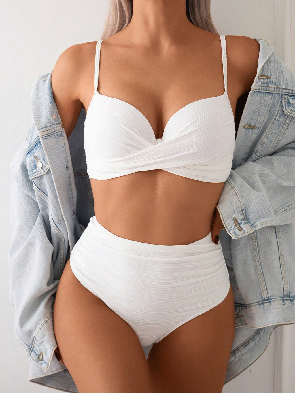 Swim Women Plain Criss-Cross Sexy Bikini Set With Underwire Support (Hard Cup Ve