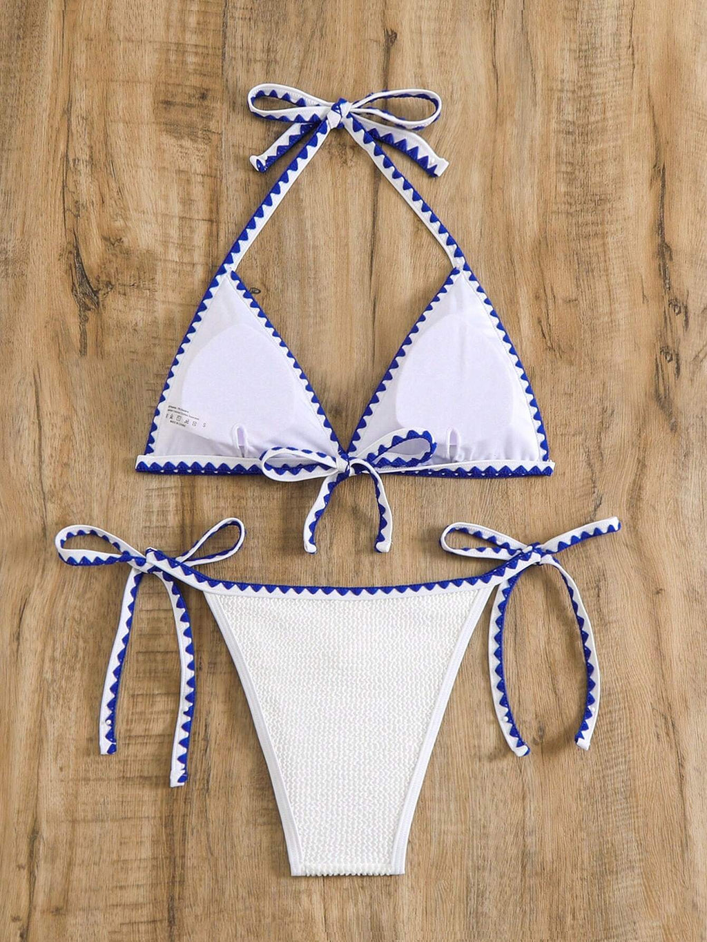 Swim Colorblock Strappy Back Halter Bikini Set Top + Side Tie Bikini
