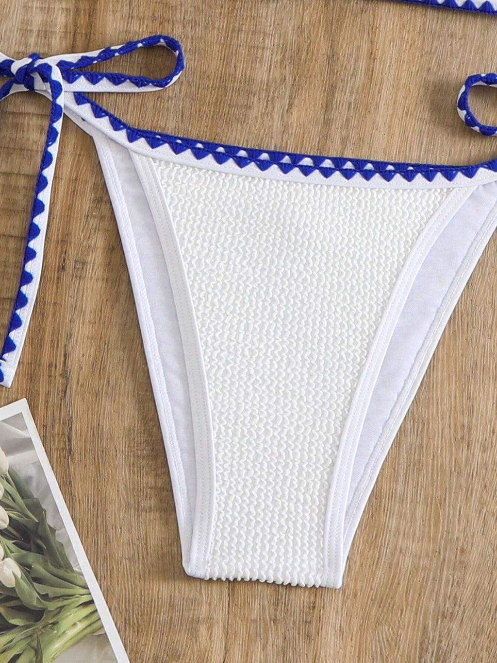 Swim Colorblock Strappy Back Halter Bikini Set Top + Side Tie Bikini