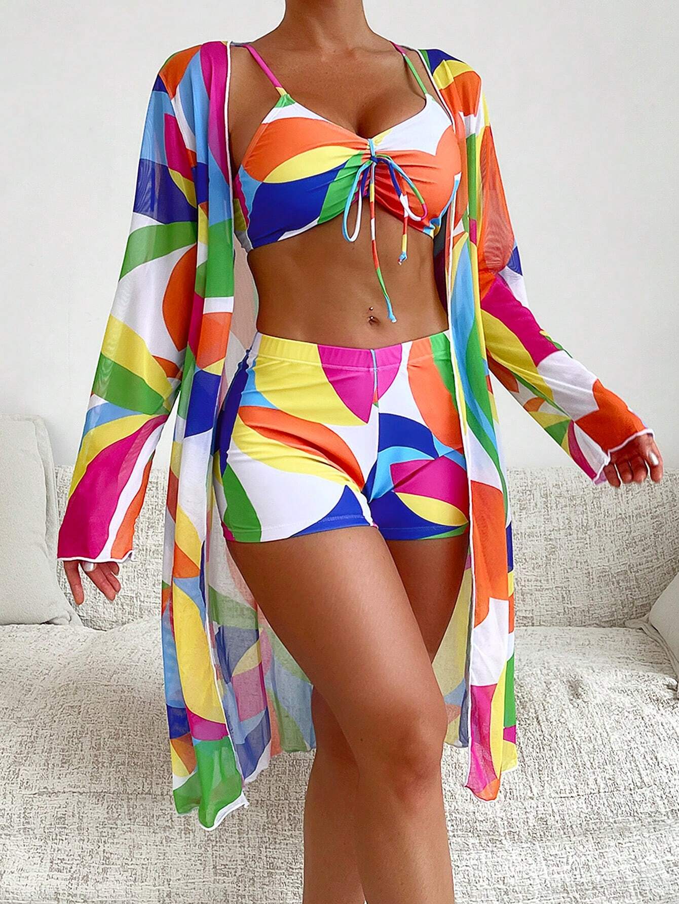 Swim Lushoire Summer Beach Ladies' Geometric Printed Bikini Set Carnival