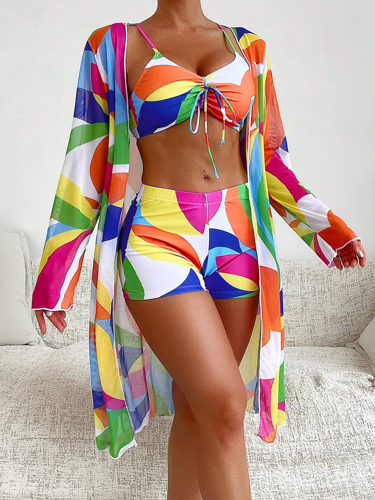 Swim Lushoire Summer Beach Ladies' Geometric Printed Bikini Set Carnival - image 5