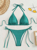 Swim Mod Women's Solid Color Halter Strap Sexy Bikini Set For