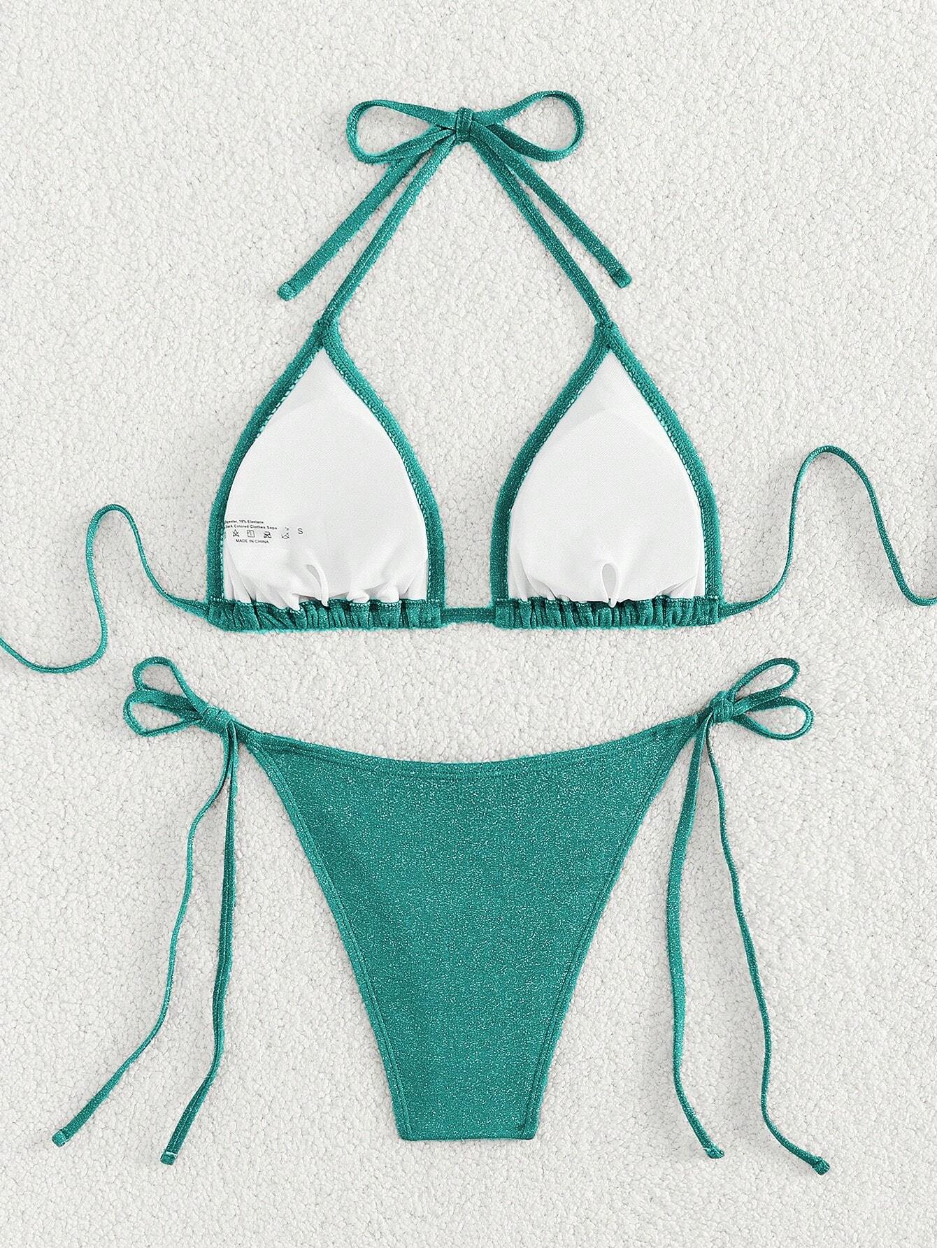 Swim Mod Women's Solid Color Halter Strap Sexy Bikini Set For