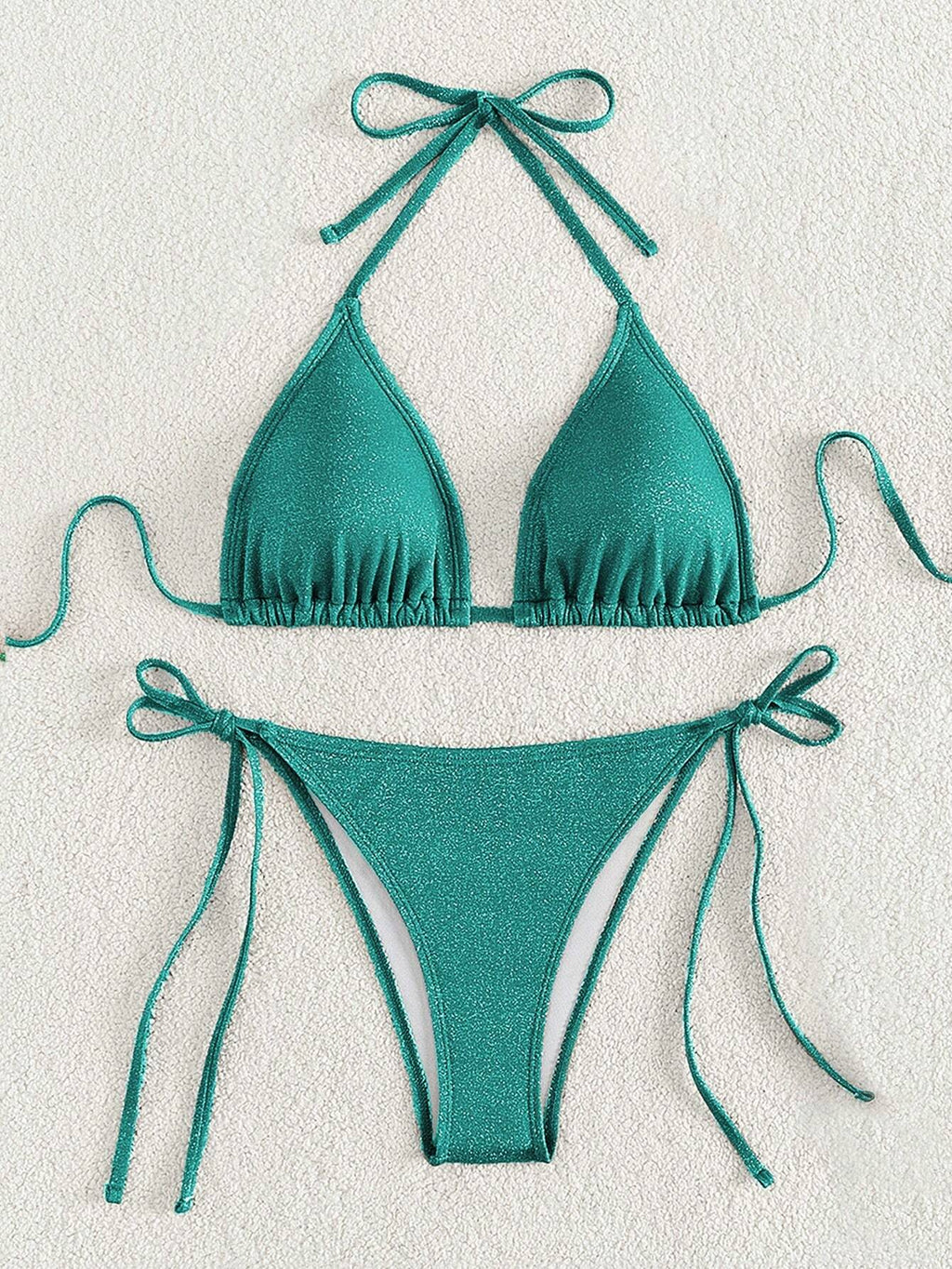 Swim Mod Women's Solid Color Halter Strap Sexy Bikini Set For