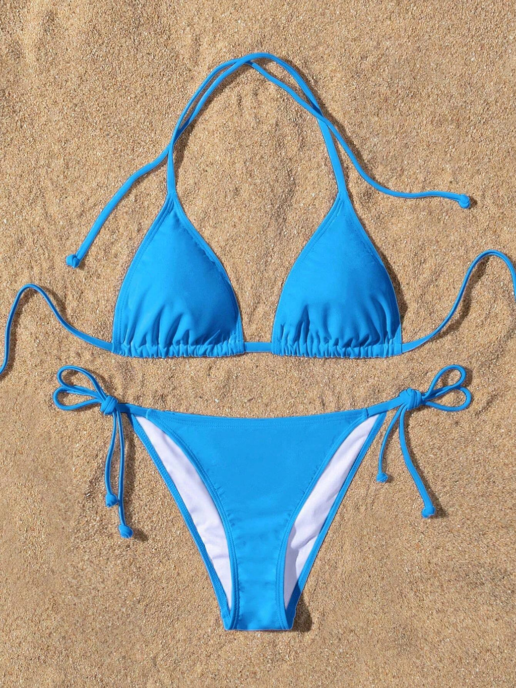 Swim Basics Summer Beach Women's Solid Color Halter Neck Tie Sexy