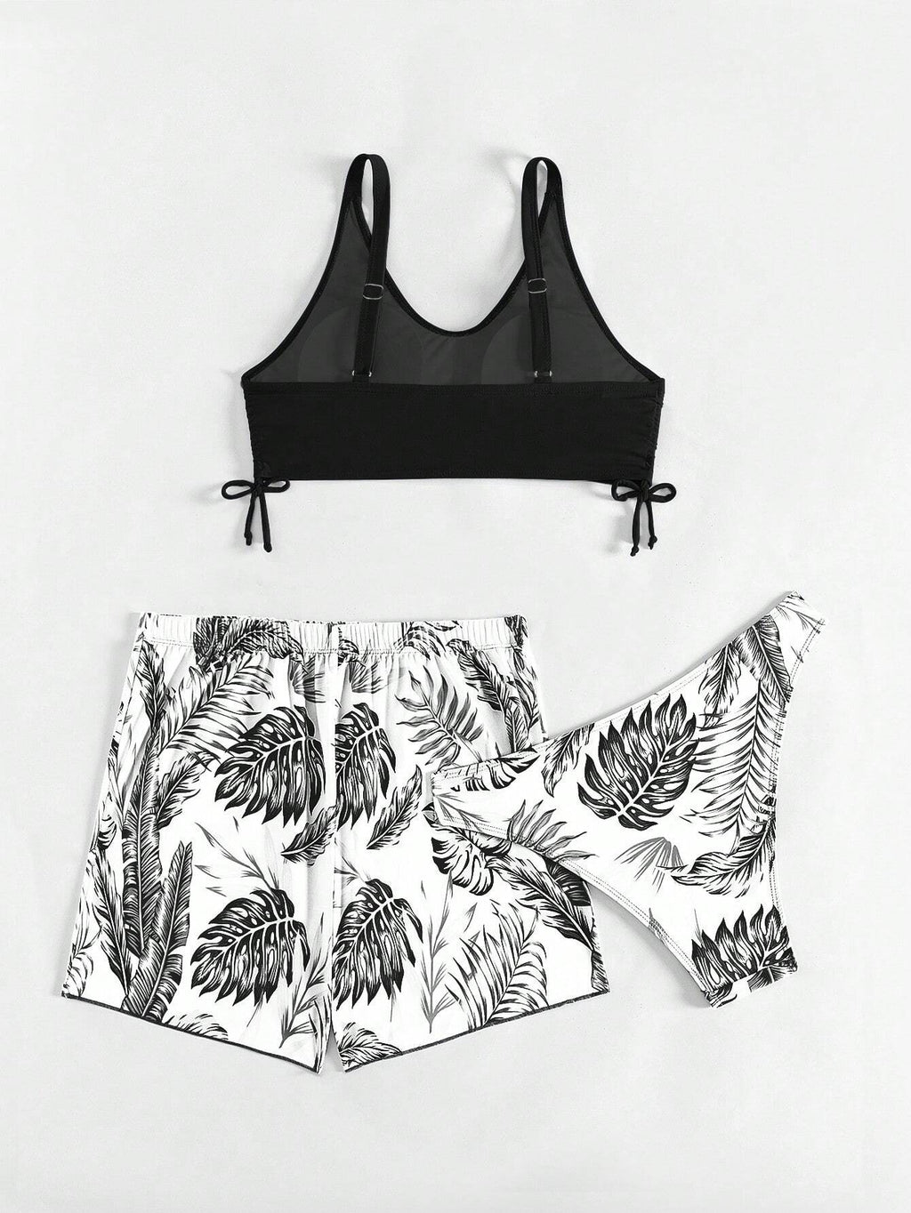 Swim Lushoire Patchwork Tropical Print Round Neck Bikini Set, Summer Beach