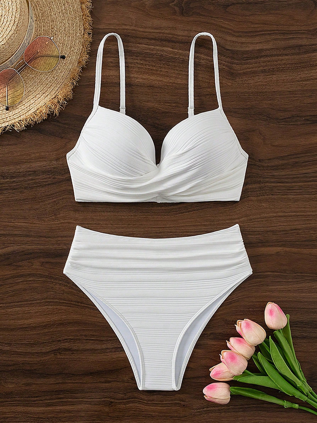 Swim Women Plain Criss-Cross Sexy Bikini Set With Underwire Support (Hard Cup Ve