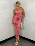 Sexy Vintage Floral Print Lace Bodycon Long Slip Dress For Women, Summer