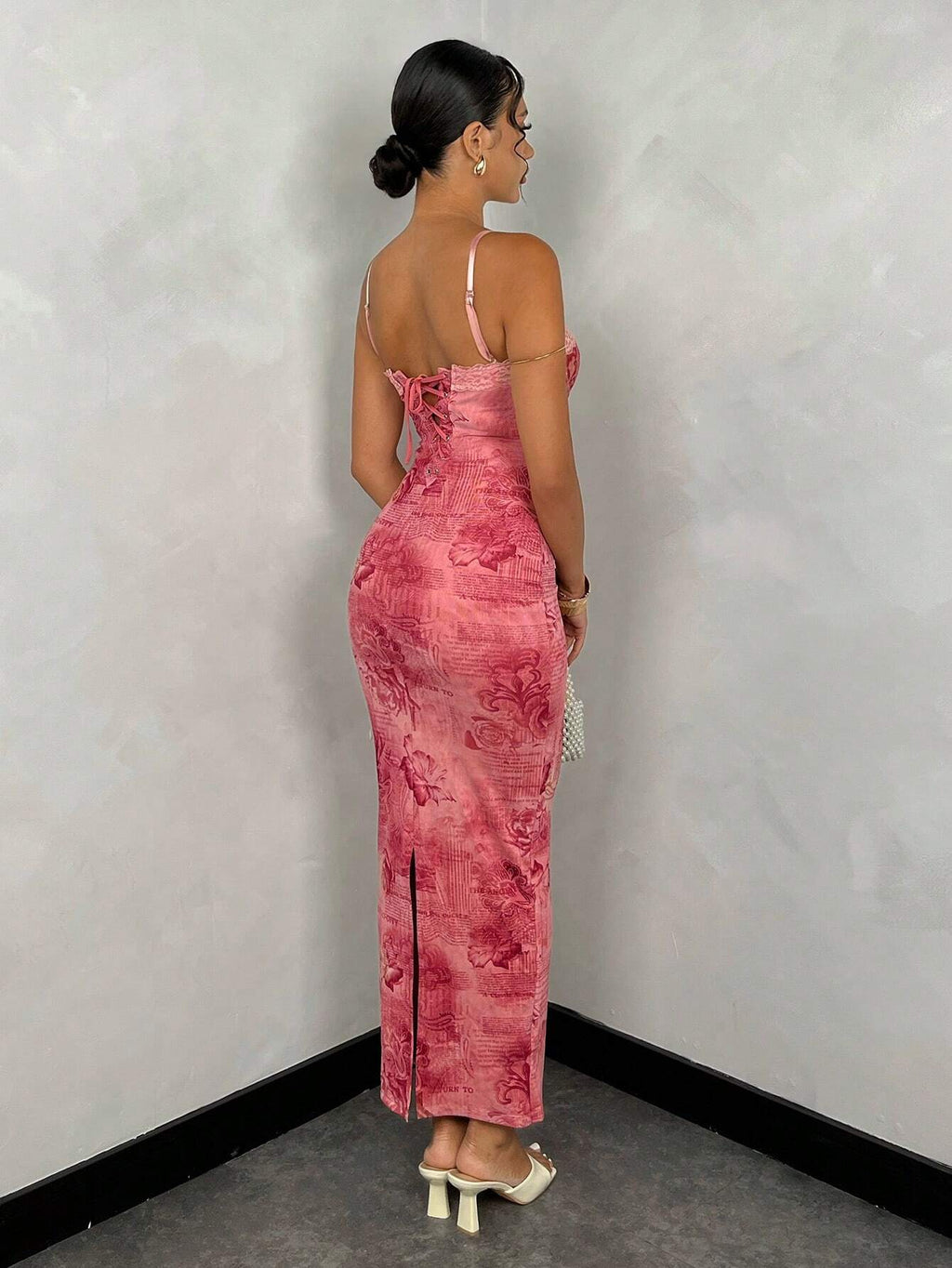 Sexy Vintage Floral Print Lace Bodycon Long Slip Dress For Women, Summer - image 2