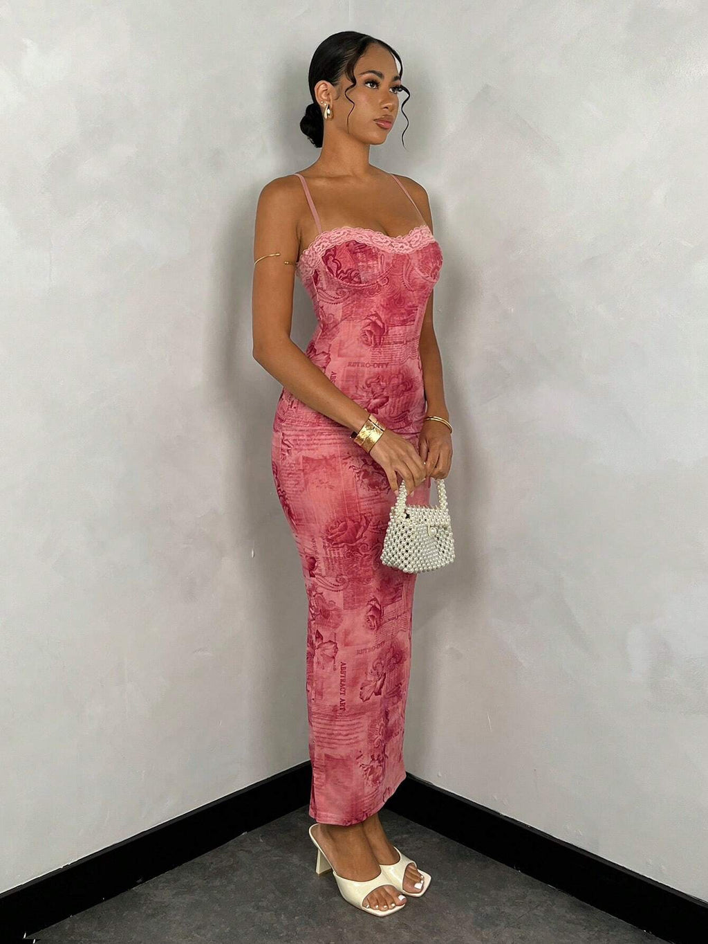 Sexy Vintage Floral Print Lace Bodycon Long Slip Dress For Women, Summer - image 3