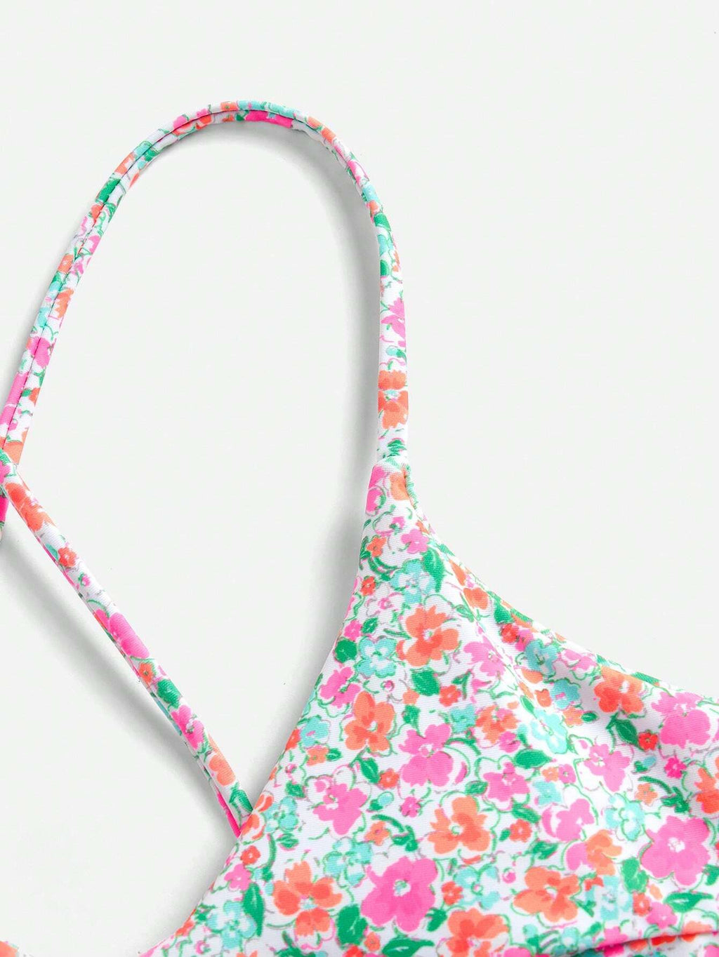 Swim Mod Ditsy Floral Casual Spaghetti Strap Bikini Swimwear, Wireless Vacation