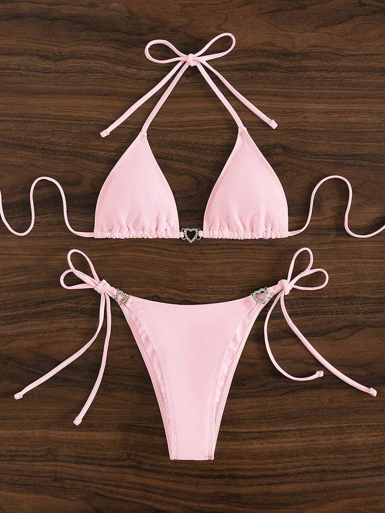 Swim Vcay Women's Solid Color Bikini Set For Beach Vacation For Summer