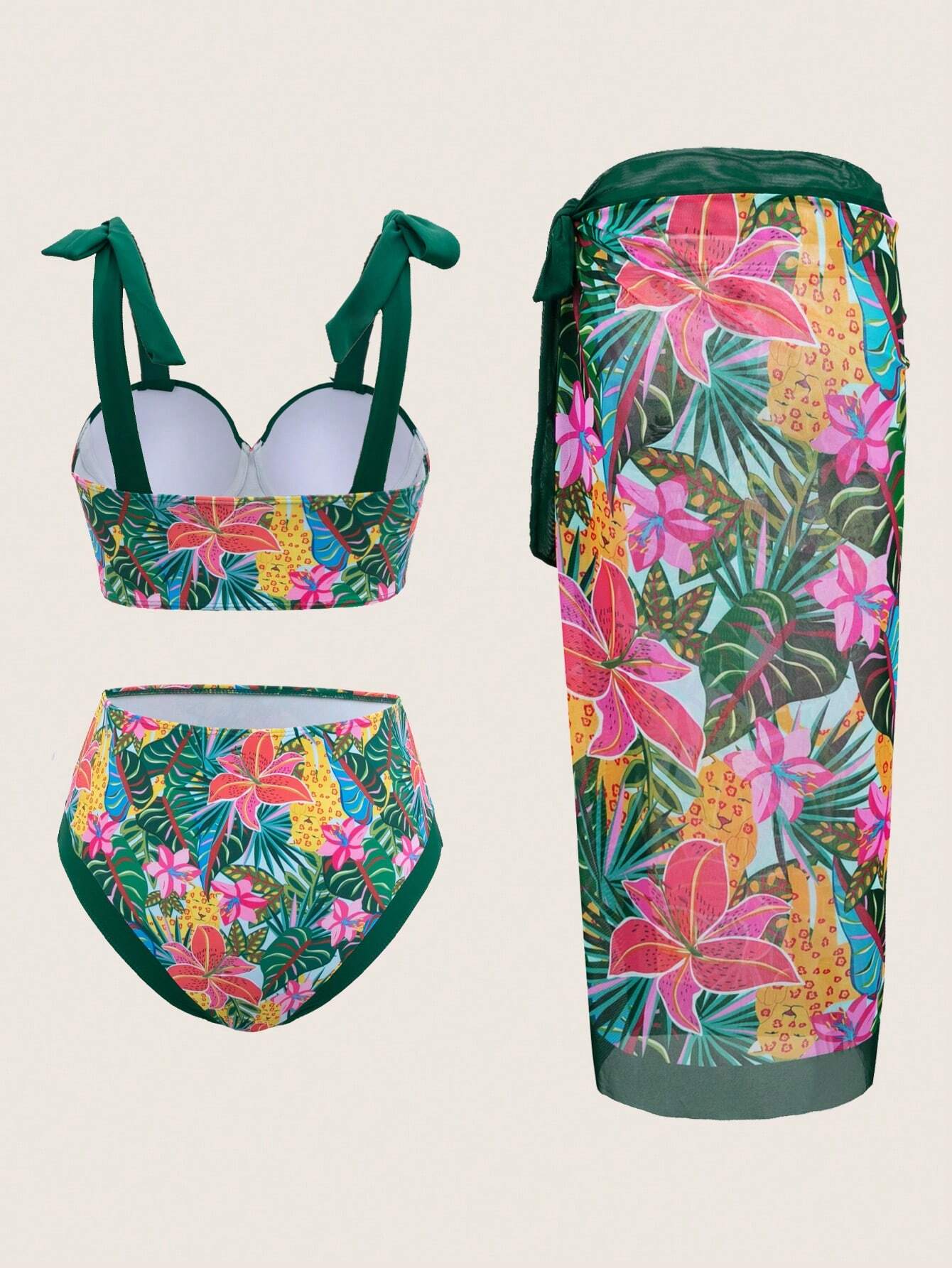 Swim Oasis 3pcs Women Bikini Set: Strappy Swimsuit + Triangle Bikini