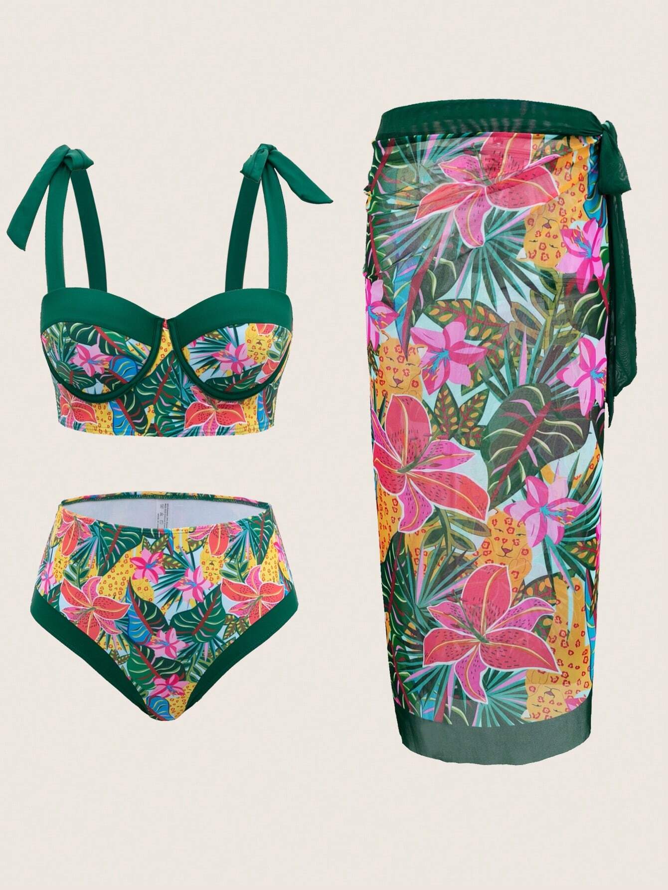Swim Oasis 3pcs Women Bikini Set: Strappy Swimsuit + Triangle Bikini