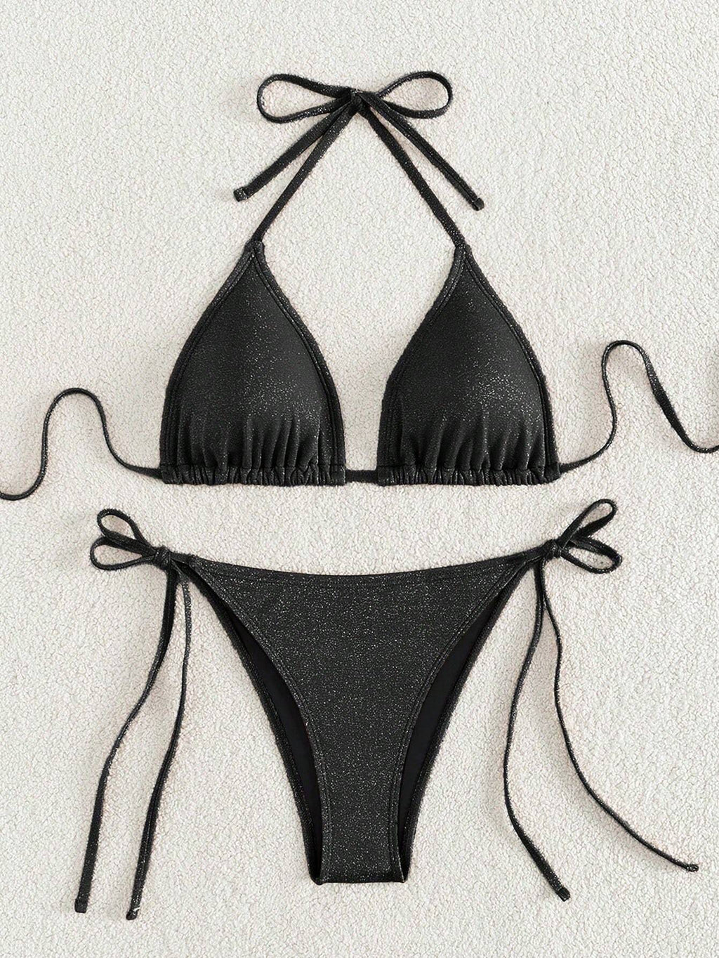 Swim Mod Women's Solid Color Halter Strap Sexy Bikini Set For