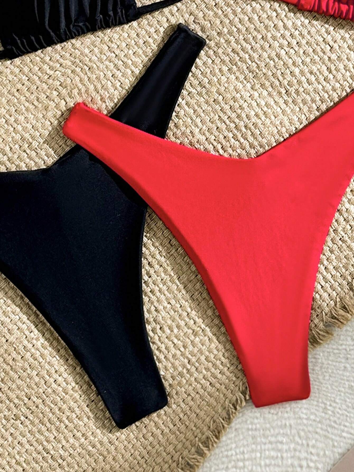 Swim Vcay Women's Summer Beach Solid Color Halter Sexy Black & Red