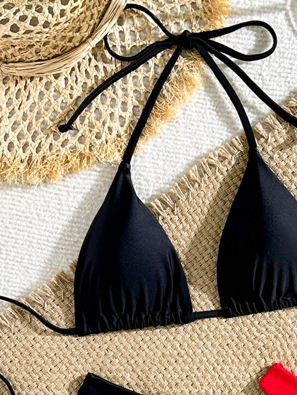 Swim Vcay Women's Summer Beach Solid Color Halter Sexy Black & Red