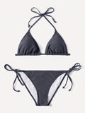 Swim Basics Summer Beach Mono Bikini Set Halter Triangle Bra & Tie