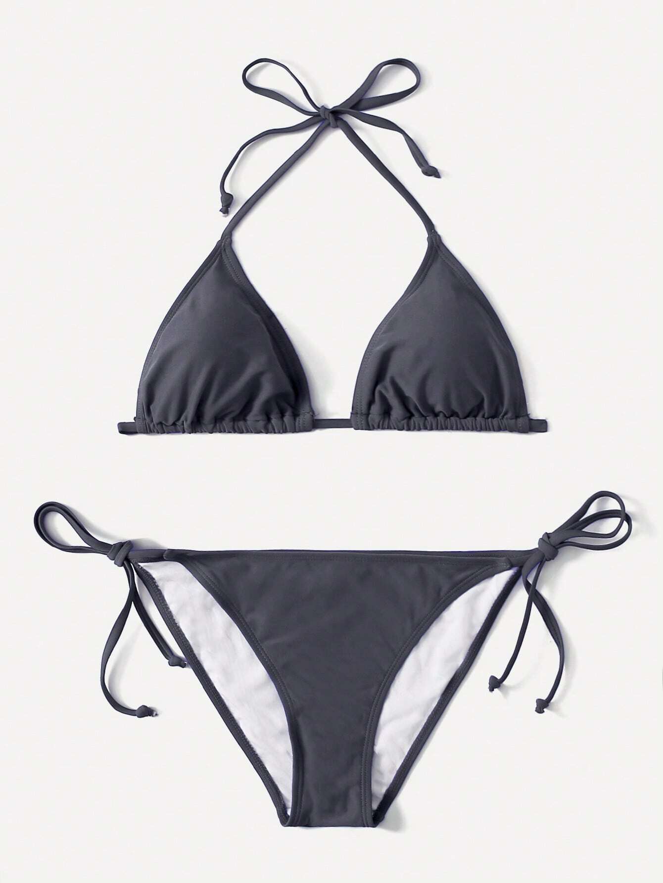 Swim Basics Summer Beach Mono Bikini Set Halter Triangle Bra & Tie