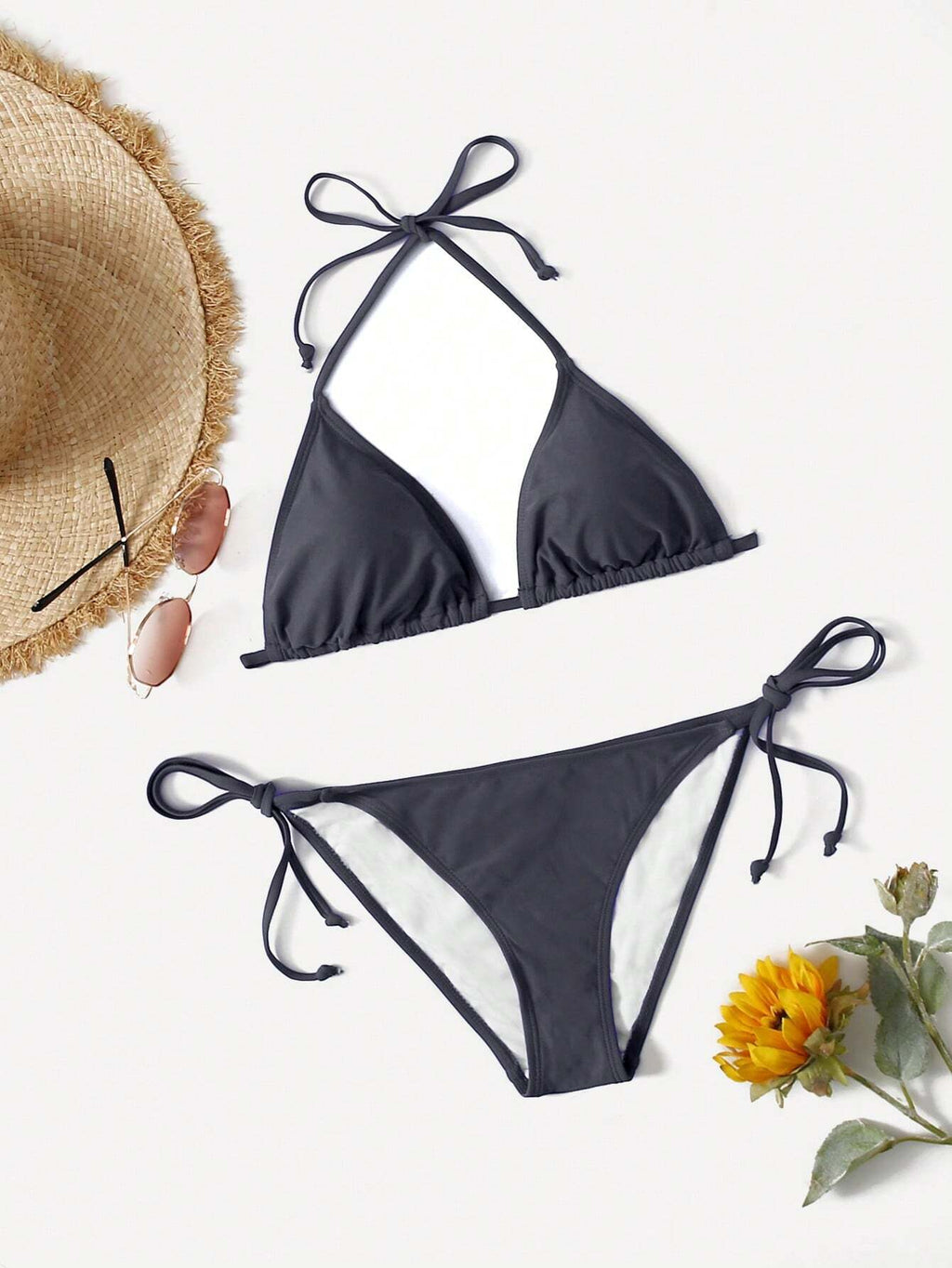 Swim Basics Summer Beach Mono Bikini Set Halter Triangle Bra & Tie