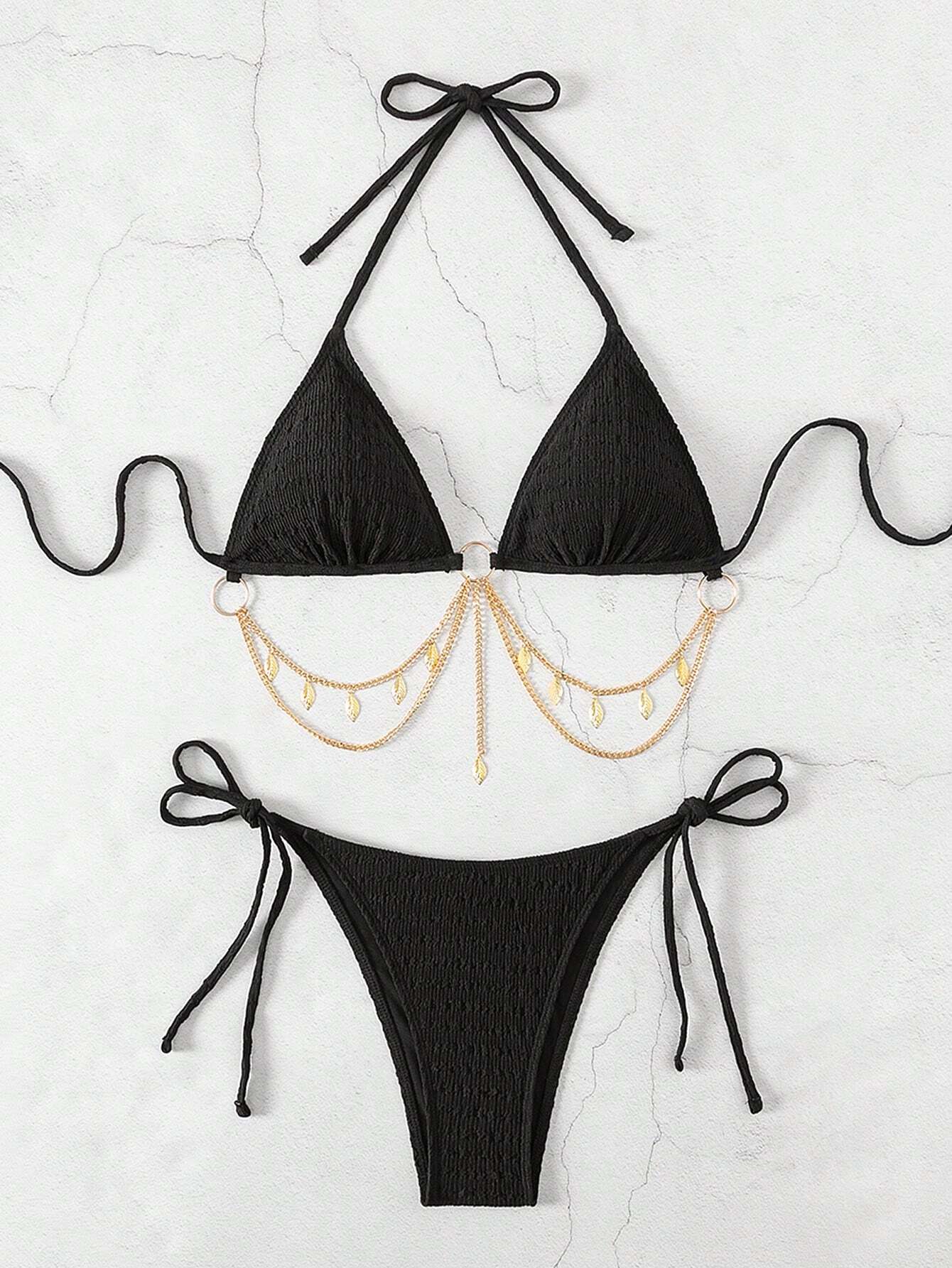 Swim SXY Springbreak Women Summer Beach Solid Color Halter Tie Sexy