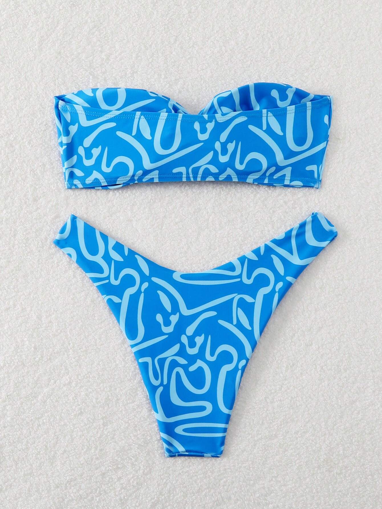 Swim Mod Multicolor Sleeveless Textured Pattern Bandeau Bikini Set