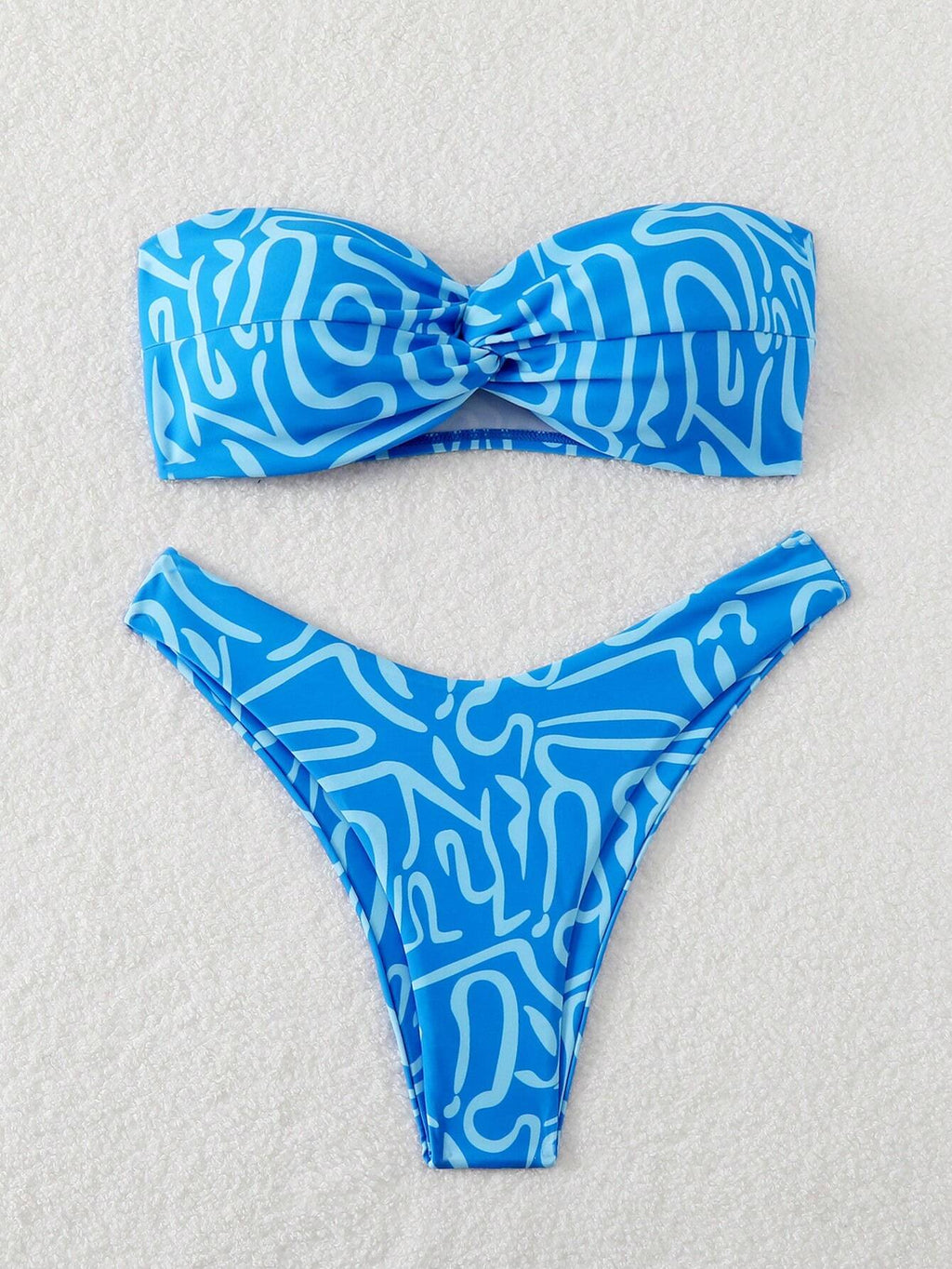 Swim Mod Multicolor Sleeveless Textured Pattern Bandeau Bikini Set