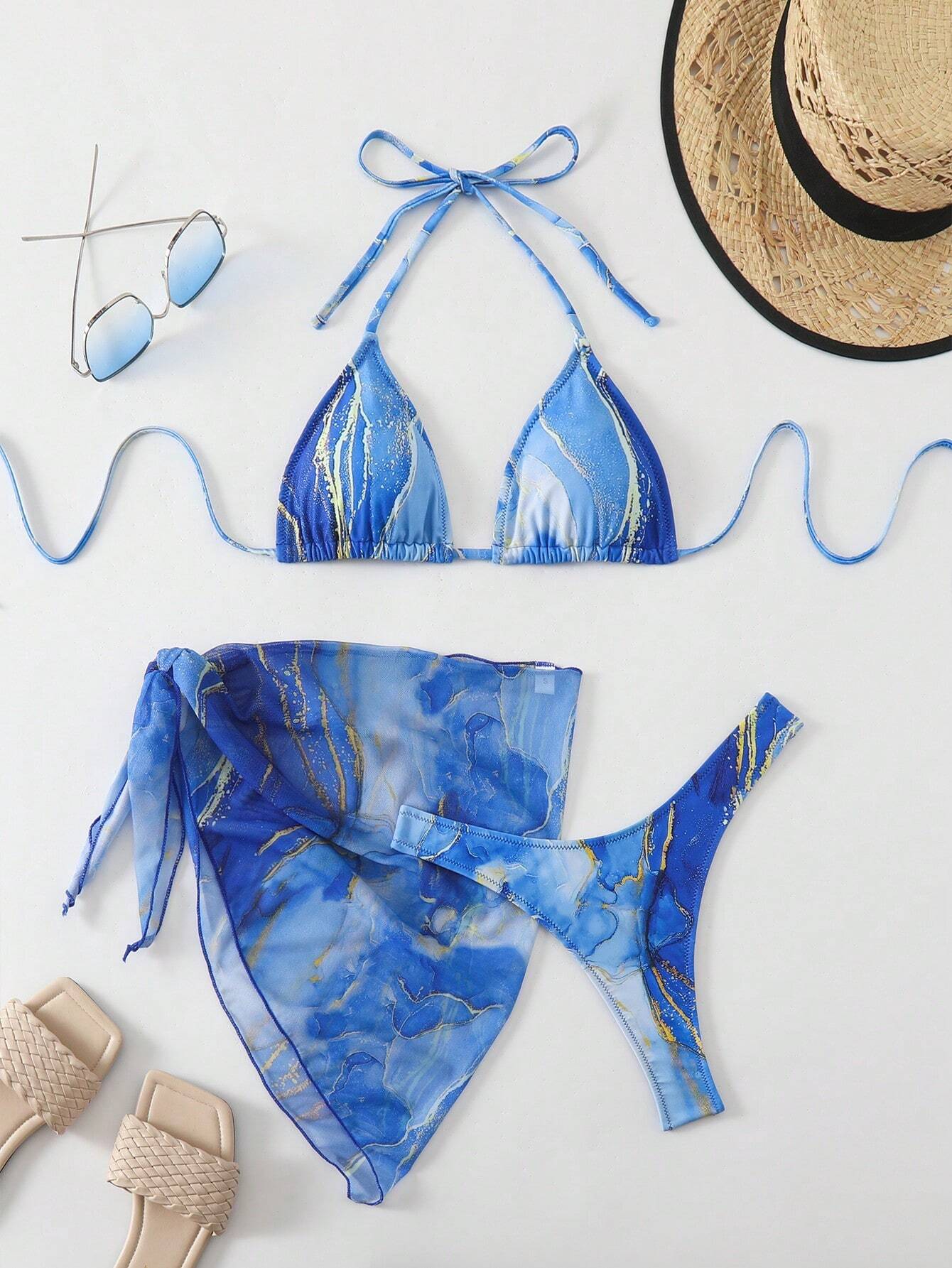 LUCKY HOLIDAY 3pcs Sexy Mesh Dress Bikini Set, Summer Vacation Beach - image 13