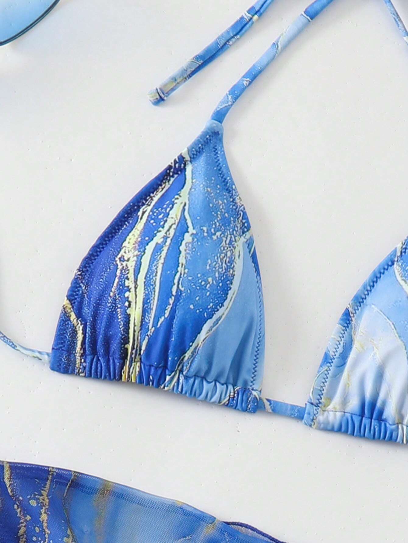 LUCKY HOLIDAY 3pcs Sexy Mesh Dress Bikini Set, Summer Vacation Beach